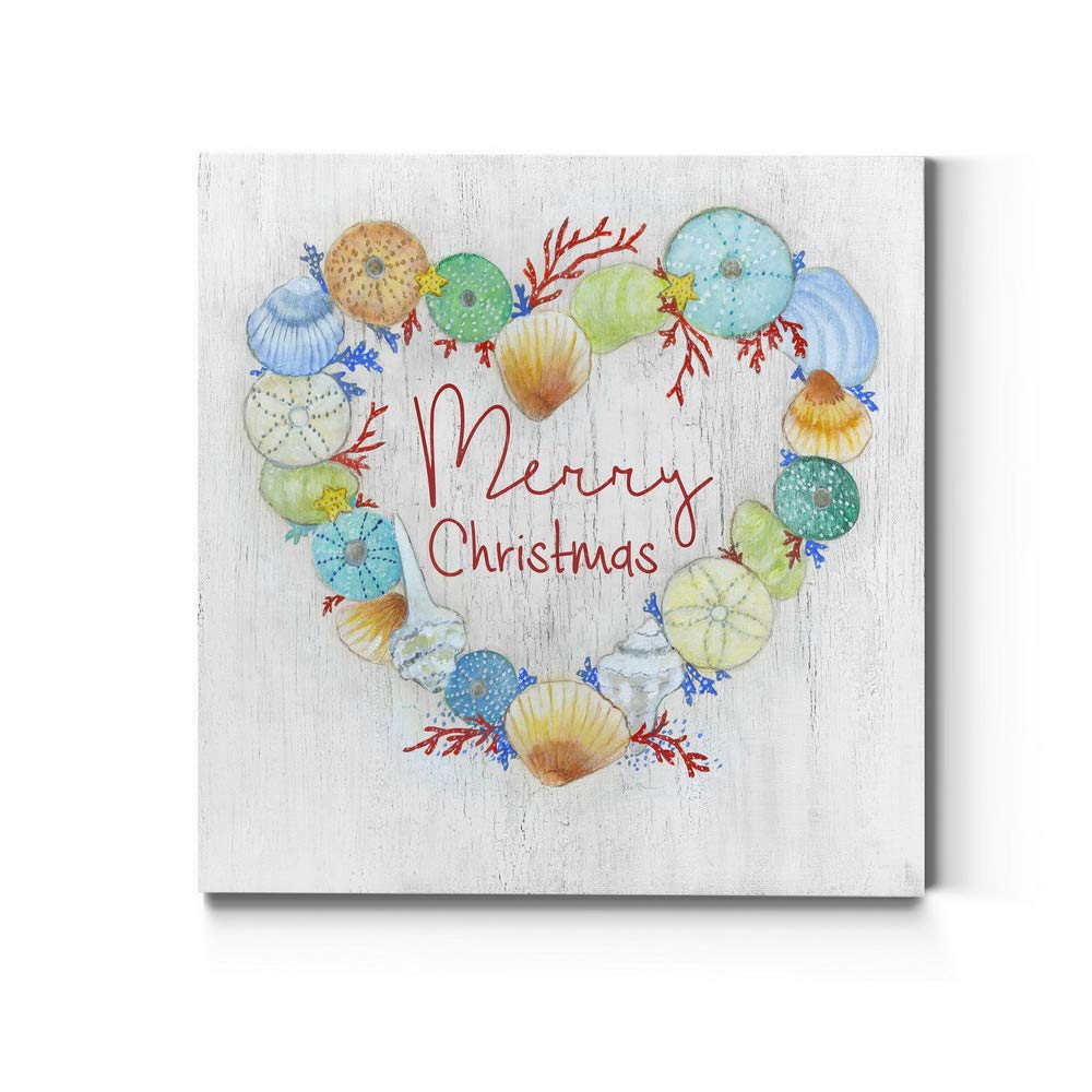 Premium Gallery Wrapped Canvas Wall Art - 40x40 Inch Colorful Ocean & Beach Shell Wreath for Christmas & Winter Decor | Made in USA | Perfect for Living Room, Bedroom, Office & Holiday Home Decoration