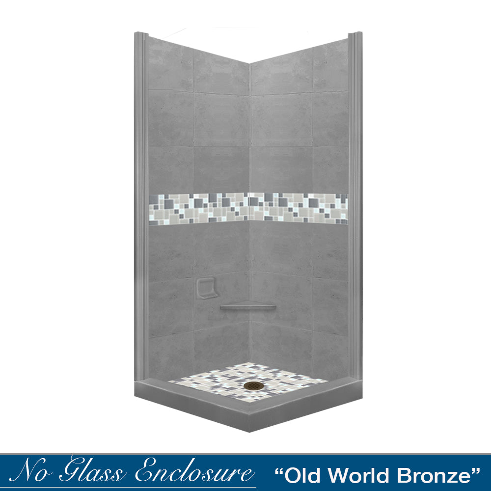 Newport Mosaic Wet Cement Corner Shower Enclosure Kit - Waterproof Bathroom Shower Panel System for Modern Home & Spa Renovation