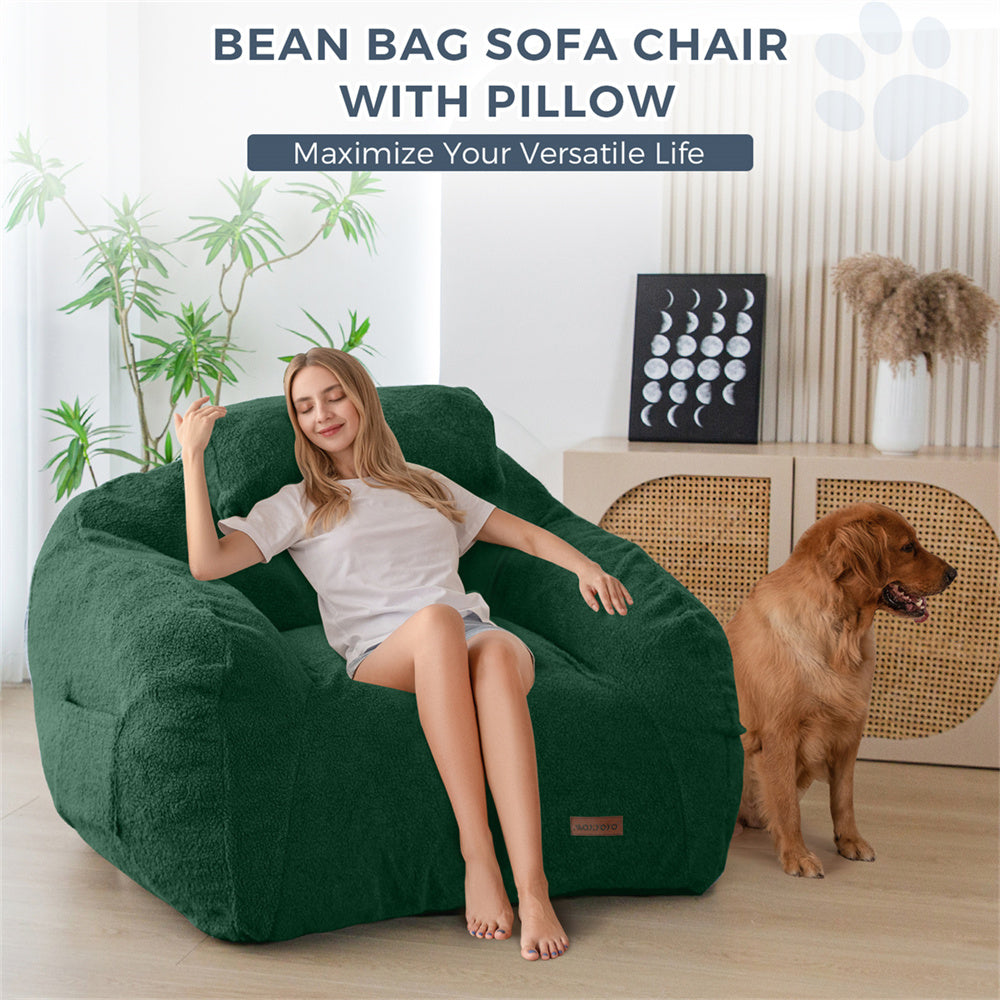 MAXYOYO Giant Bean Bag Chair with Pillow - Extra Large Fuzzy Comfy Bean Bag for Adults & Kids, Beige - Perfect for Living Room, Bedroom, Game Room & Dorm Relaxation