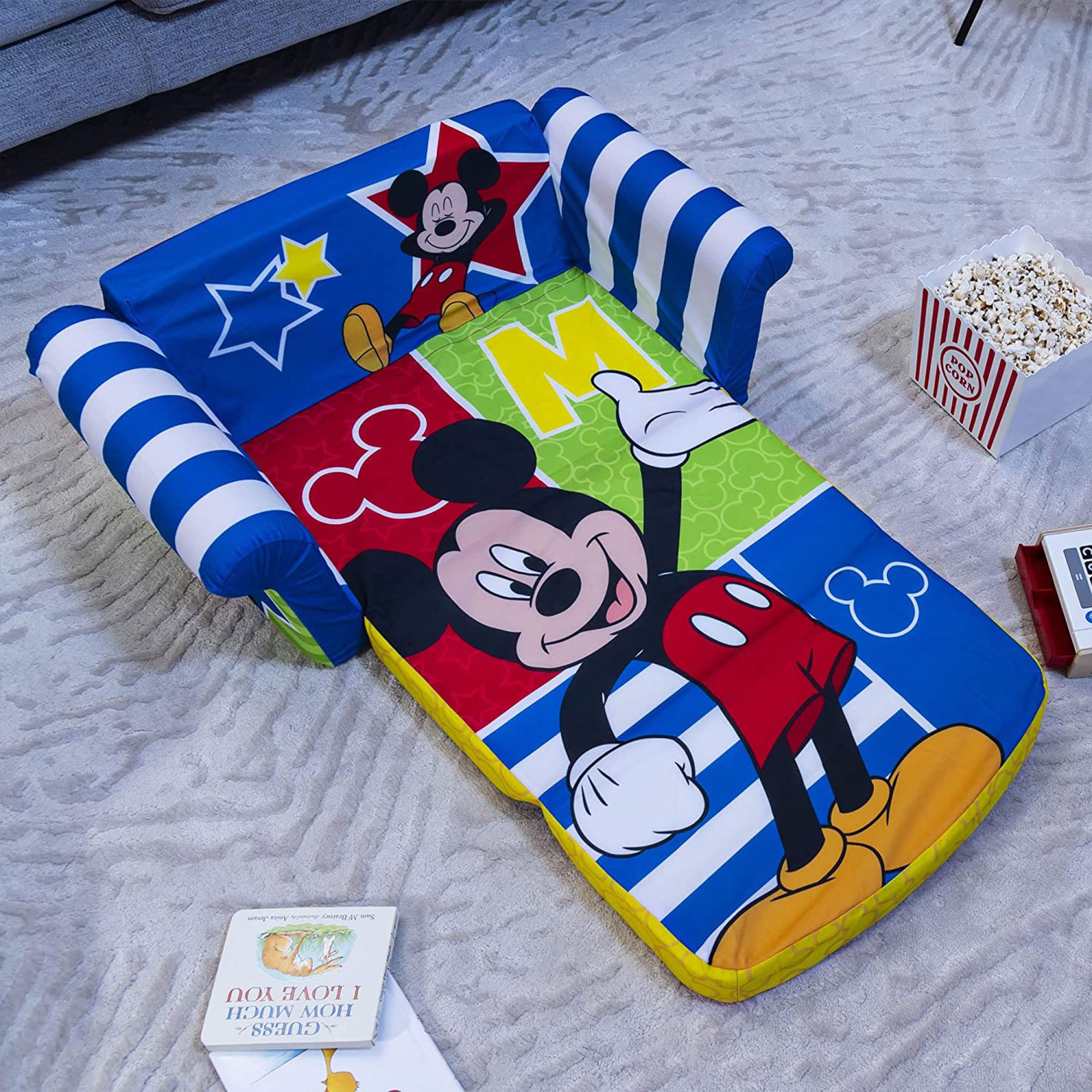 2-Pack MARSHMALLOW Kids Sofa - Convertible 2-in-1 Flip Open Foam Couch & Bed with Mickey Mouse Design - Perfect for Playroom, Nursery, or Toddler Bedtime