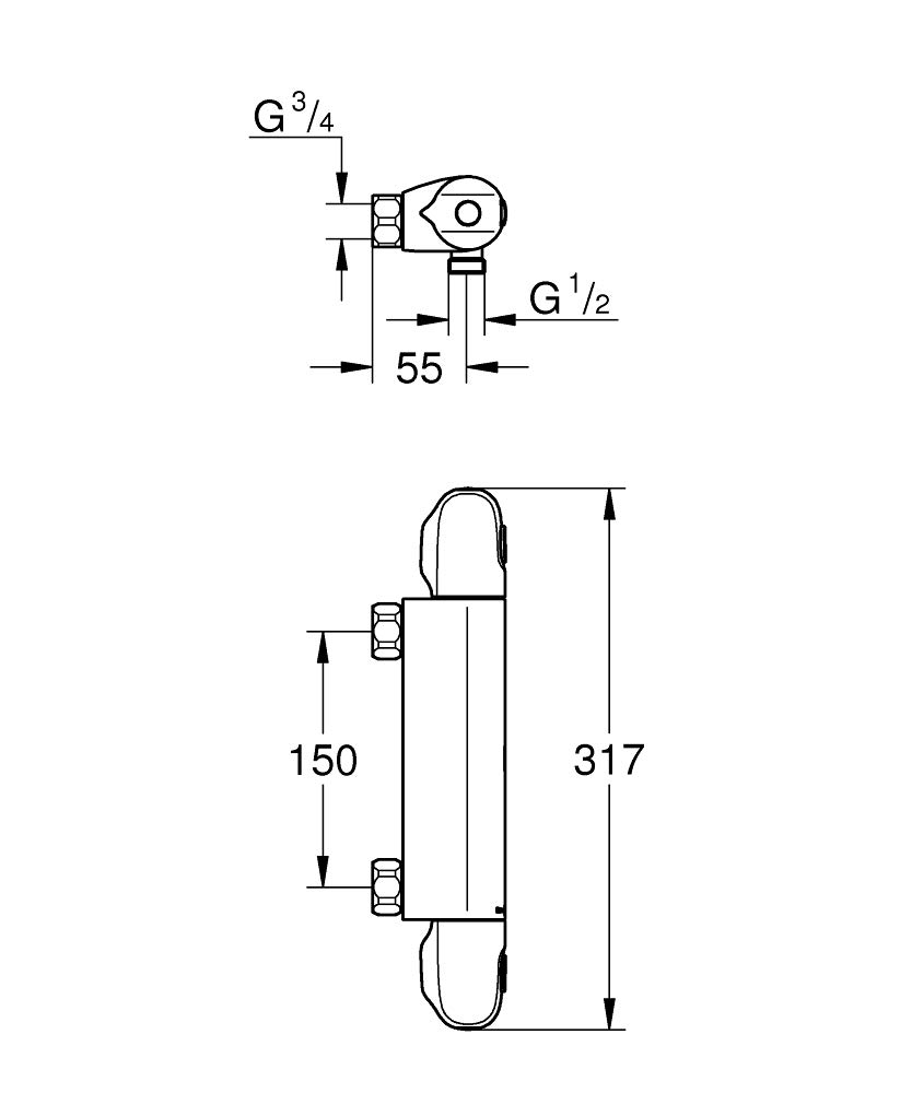 GROHE 34146003 Grohtherm 1000 Thermostatic Shower Valve - Temperature Control for Safe & Comfortable Bathing - Perfect for Modern Bathrooms & Spa-Like Showers