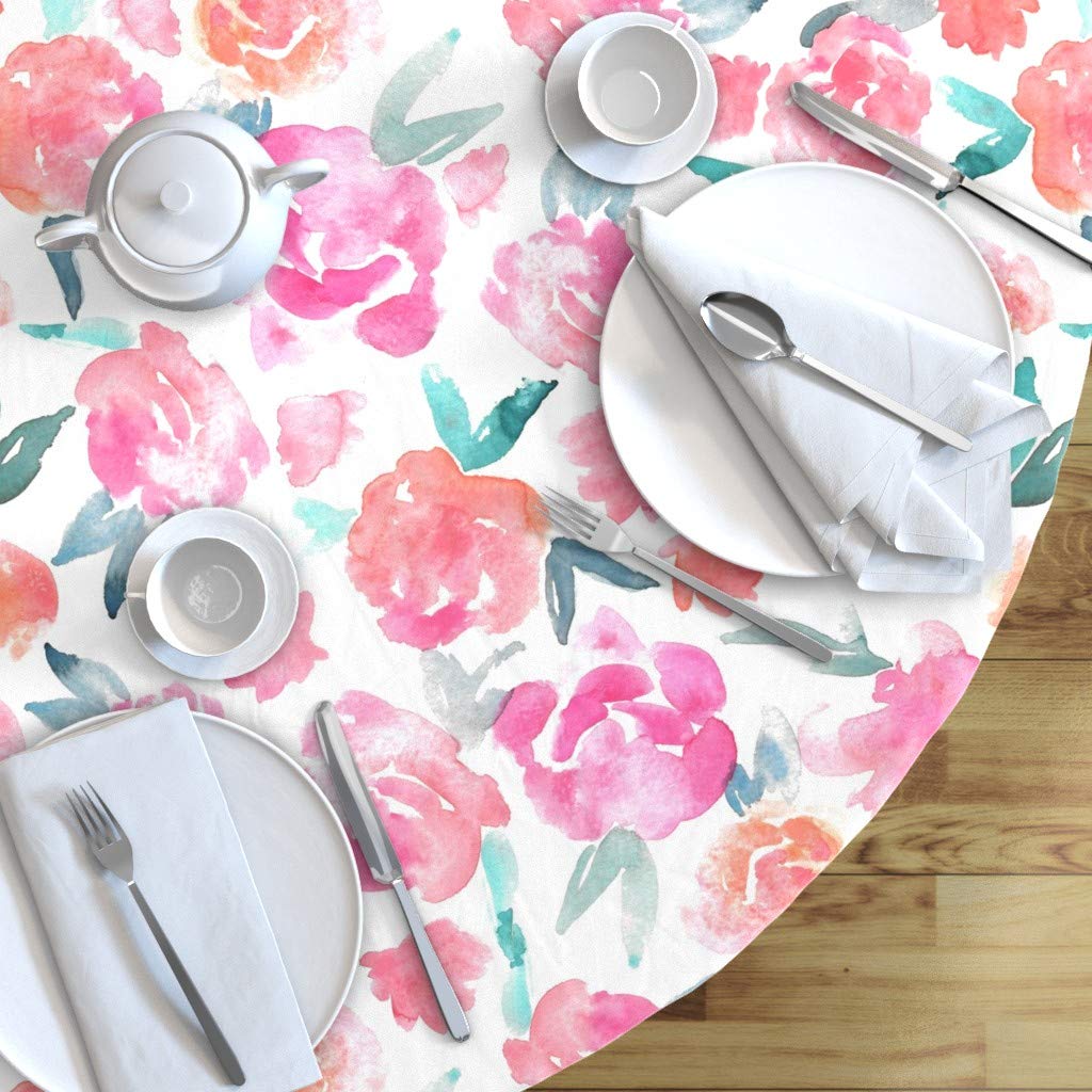 Watercolor Floral Bohemian Cotton Sateen Tablecloth 90