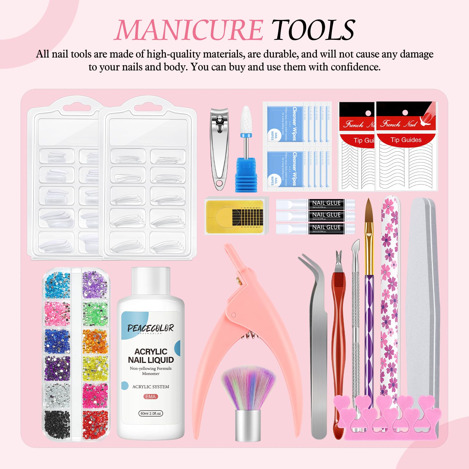 Professional Acrylic Nail Kit with Electric Drill - 6 Colors Acrylic Powder & 24PC Glitter Powder Set - Complete Nail Supplies with Rhinestones & Tips for Beginners - Perfect for Home Manicures, Salon Use & DIY Nail Art