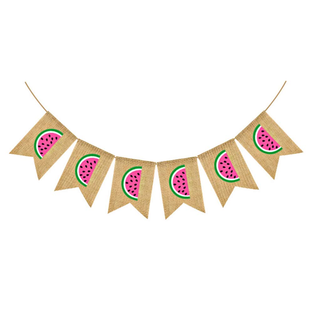 Watermelon Swallowtail Hanging Banner - Colorful Party Decorations for Birthday, Baby Shower & Hawaiian Beach Theme - Linen Garland Bunting Flags for Indoor/Outdoor Celebrations