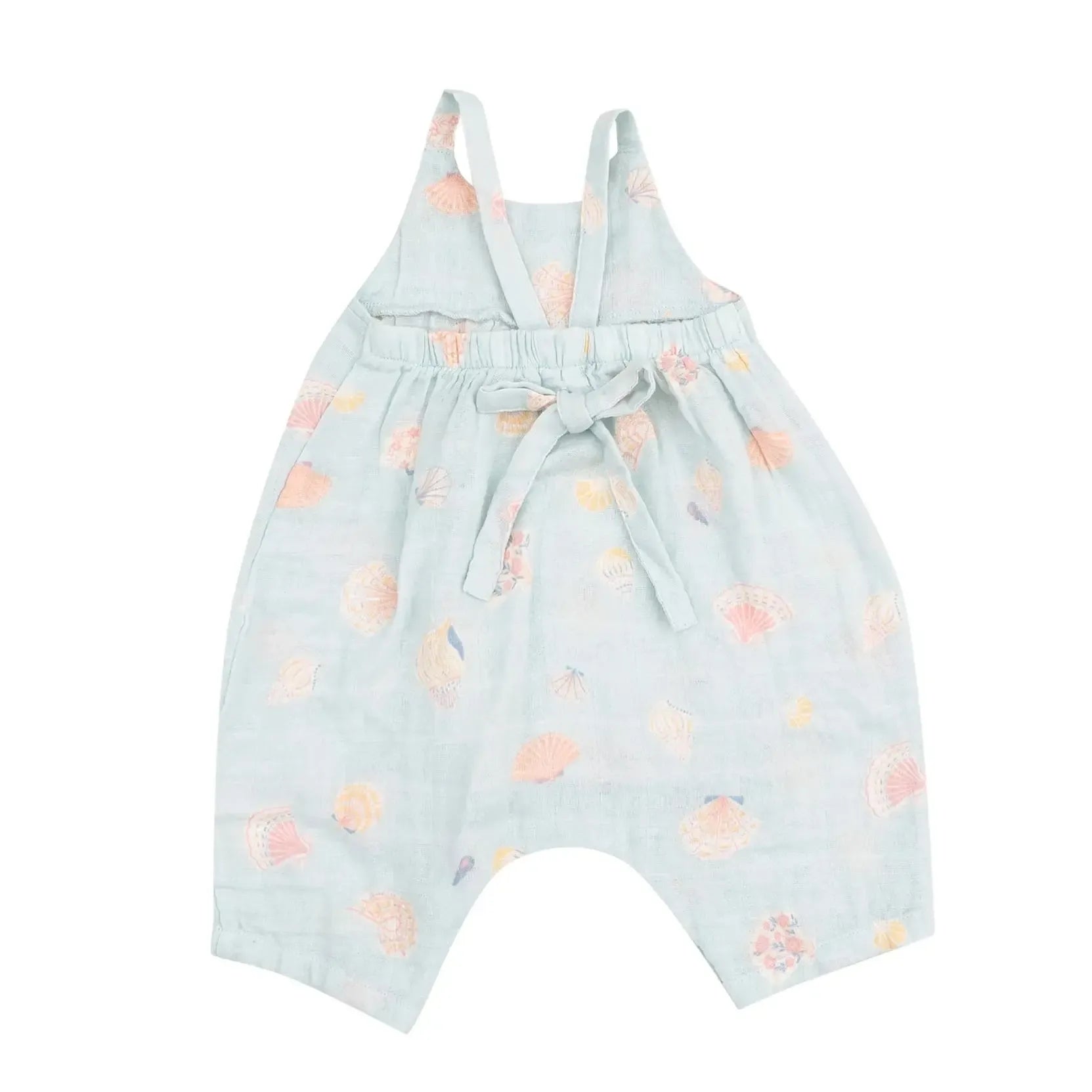 Angel Dear Organic Cotton Muslin Tie Back Romper - Pretty Seashells Print | Soft Baby Onesie for Newborns & Infants | Perfect for Playtime, Naptime & Photo Shoots