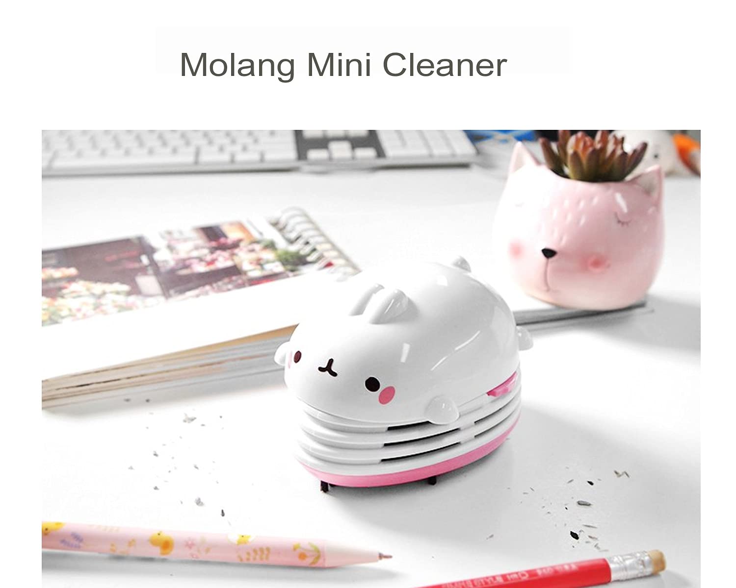 Molang Mini Desk Vacuum Cleaner - Portable Keyboard & Countertop Dust Sweeper for Crumbs, Eraser Shavings | Cute Office & Kitchen Gadget for Women | Perfect for Workspace, Computer Desk & Home Cleaning | Great Christmas & Birthday Gift Idea