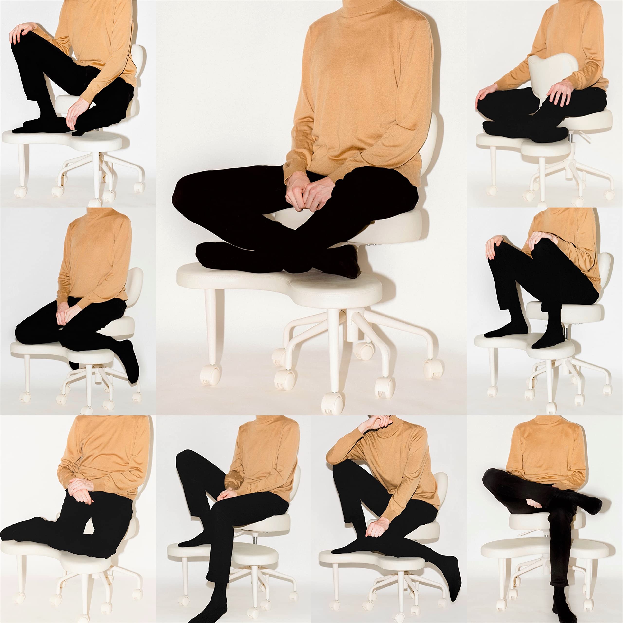 Meditation Chair with Wheels - Adjustable Cross Legged Desk Chair for ADHD & Fidgety Sitters, Lumbar Support & Flexible Design, Ivory - Perfect for Yoga, Office & Home Meditation