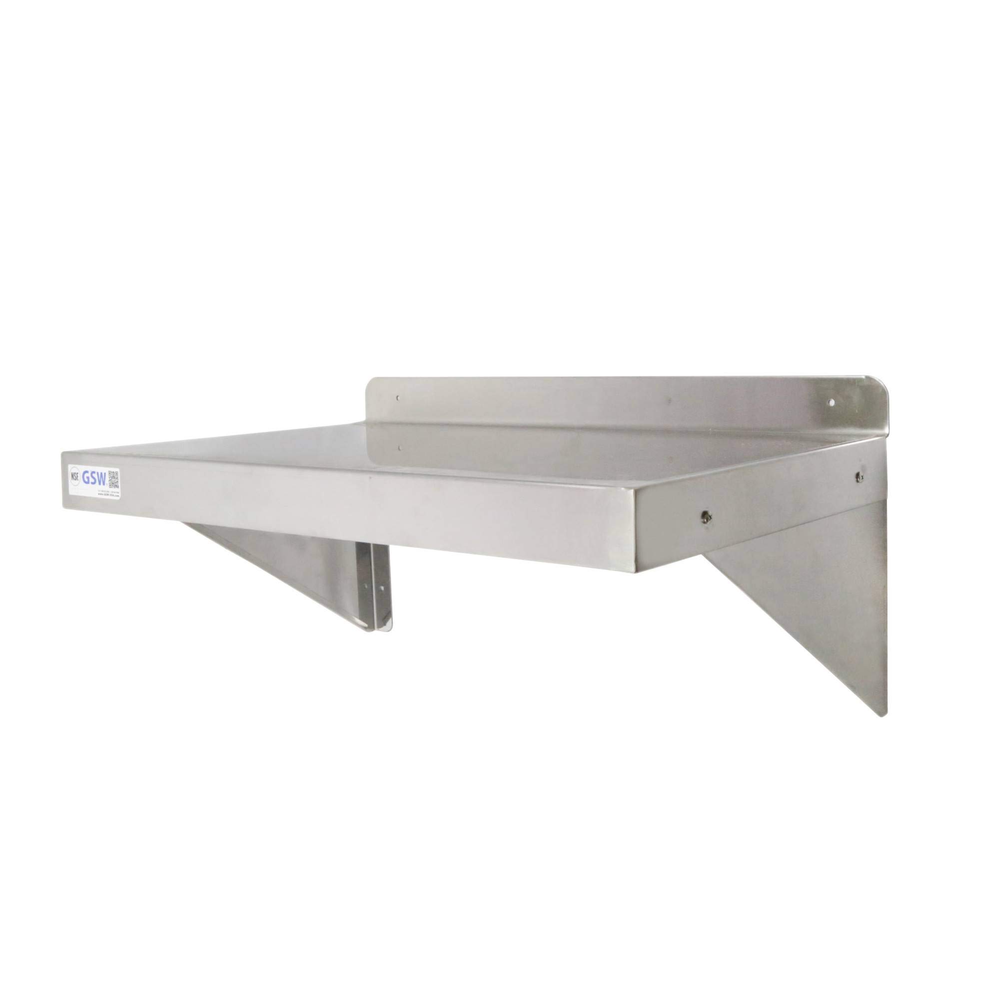 GSW NSF Approved 16”D x 24”W Stainless Steel Commercial Wall Mount Shelf - Heavy Duty Industrial Appliance Rack for Restaurant, Bar, Home Kitchen, Laundry, Garage & Utility Room - Perfect for Storage, Organization & Space Saving