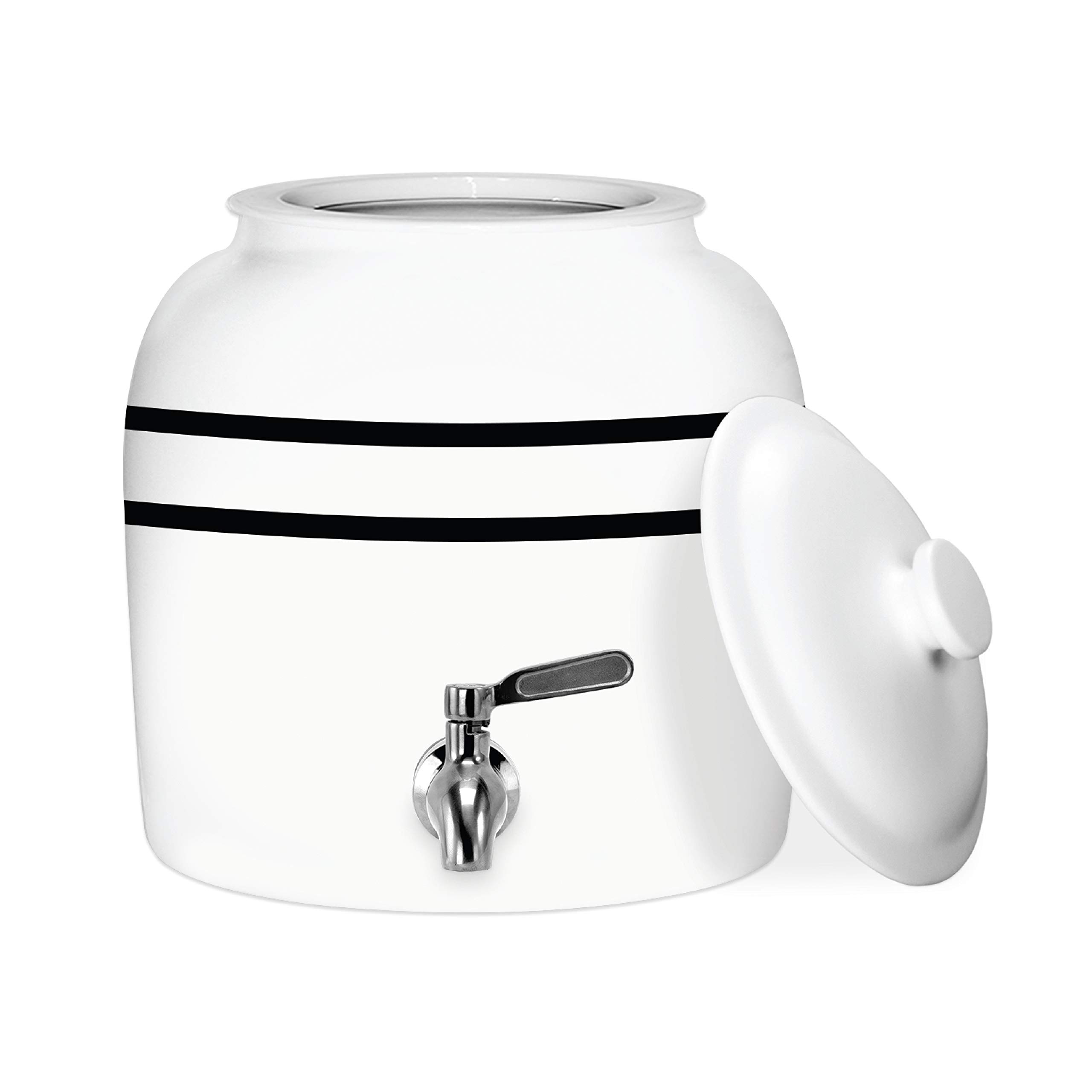 Geo Sports 3-5 Gallon Ceramic Water Dispenser with Stainless Steel Faucet - BPA Free Crock Cooler for Home, Office & Outdoor Use (Black Stripe) - Perfect for Parties, Camping and Daily Hydration