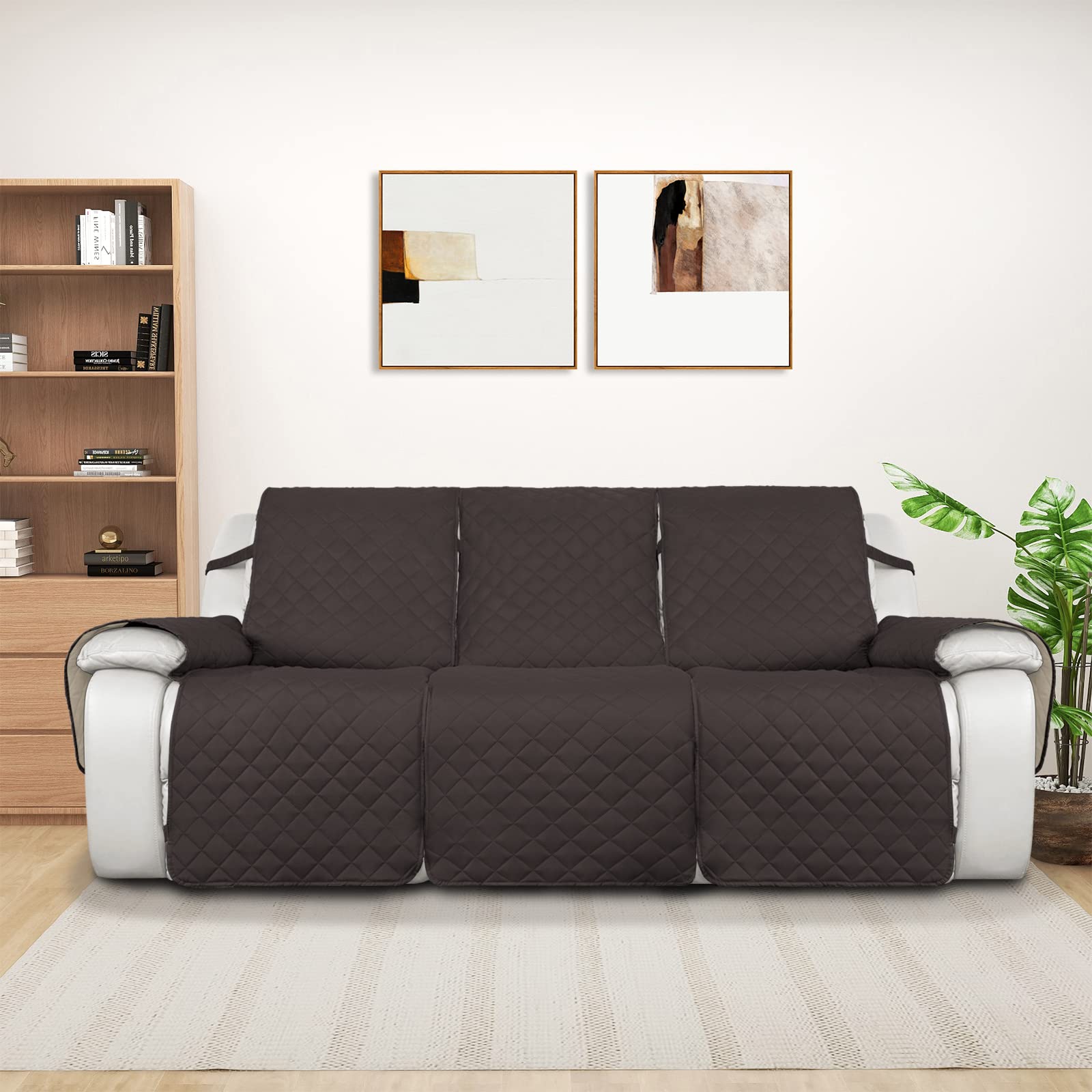 PureFit Waterproof Reversible 3-Seater Recliner Sofa Cover - Non-Slip Split Design for Reclining Couches, Washable Furniture Protector for Pets & Kids (Chocolate/Beige) | Perfect for Living Rooms, Family Rooms & Pet-Friendly Homes