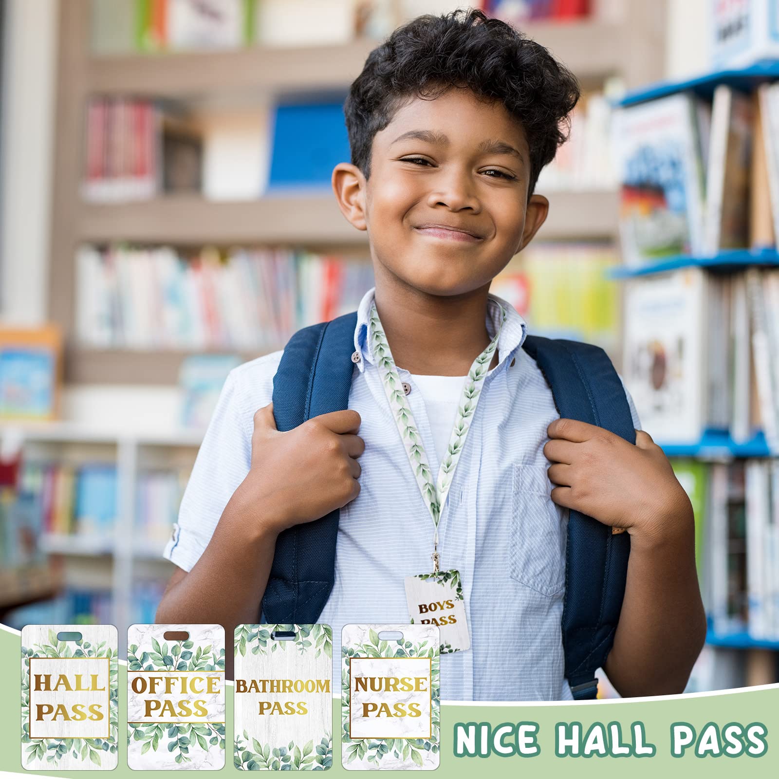 Unbreakable 8-Pack School Lanyards - Eucalyptus Style for Classroom, Bathroom & Office Use