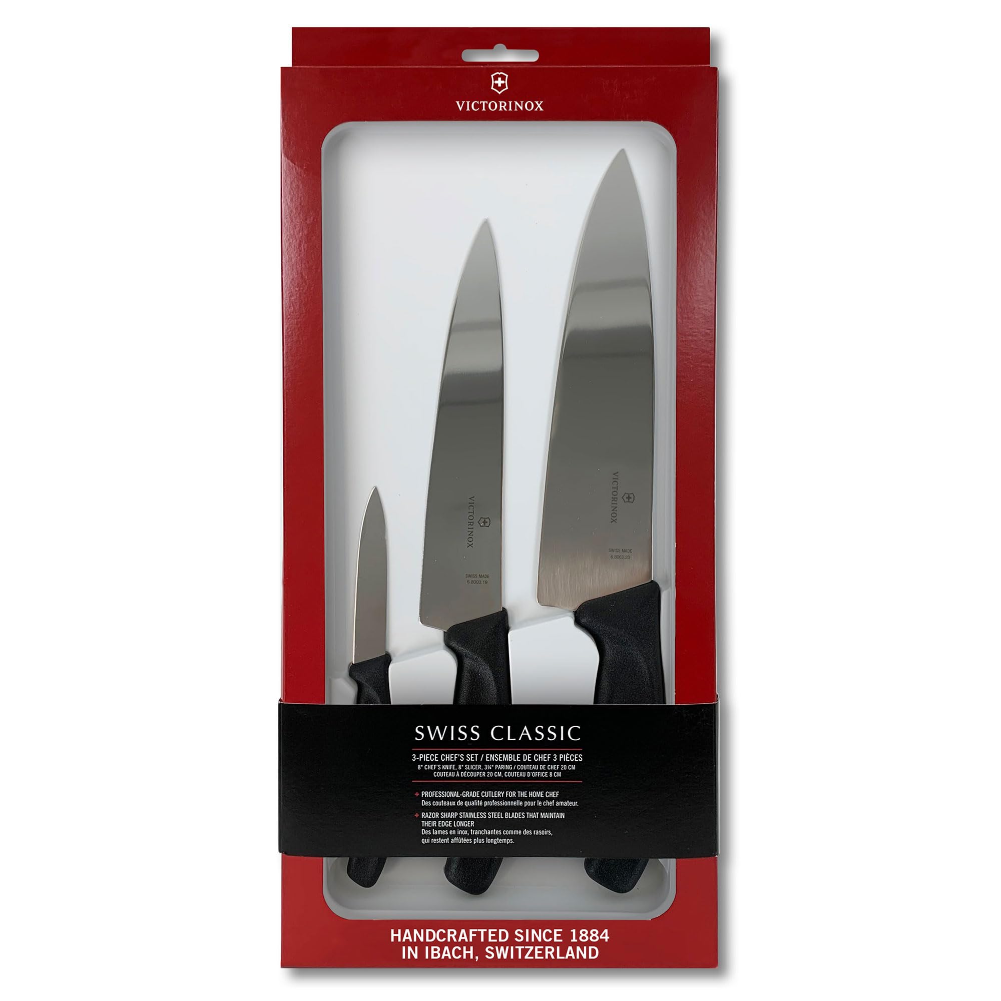 Victorinox Swiss Classic 3-Piece Chef's Knife Set - High-Quality Stainless Steel Kitchen Knives for Professional Cooking & Home Use - Perfect for Chopping, Slicing & Dicing Vegetables, Meat & Fruits