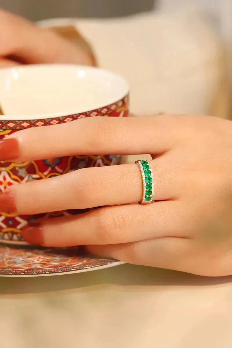 18K White Gold Emerald and Diamond Swat Ring for Women | Luxury Fashion Jewelry | Perfect for Parties, Weddings & Special Occasions