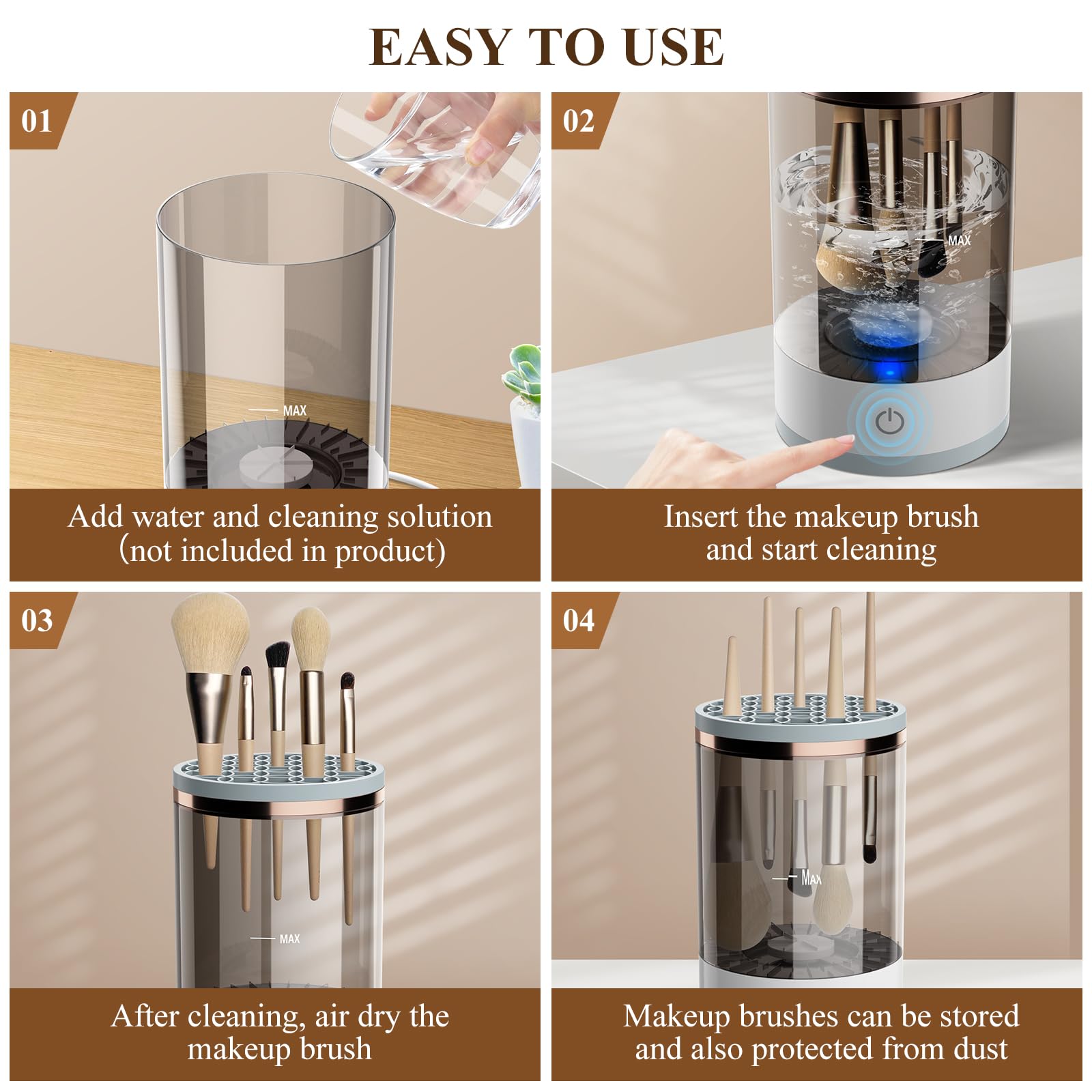 Electric Makeup Brush Cleaner with Cleaning Mat - Automatic Spinning Cosmetic Brush Cleaner for All Brush Sizes | Fast & Gentle Cleaning for Foundation, Blush, Eyeshadow & More | Perfect for Home & Professional Makeup Artists