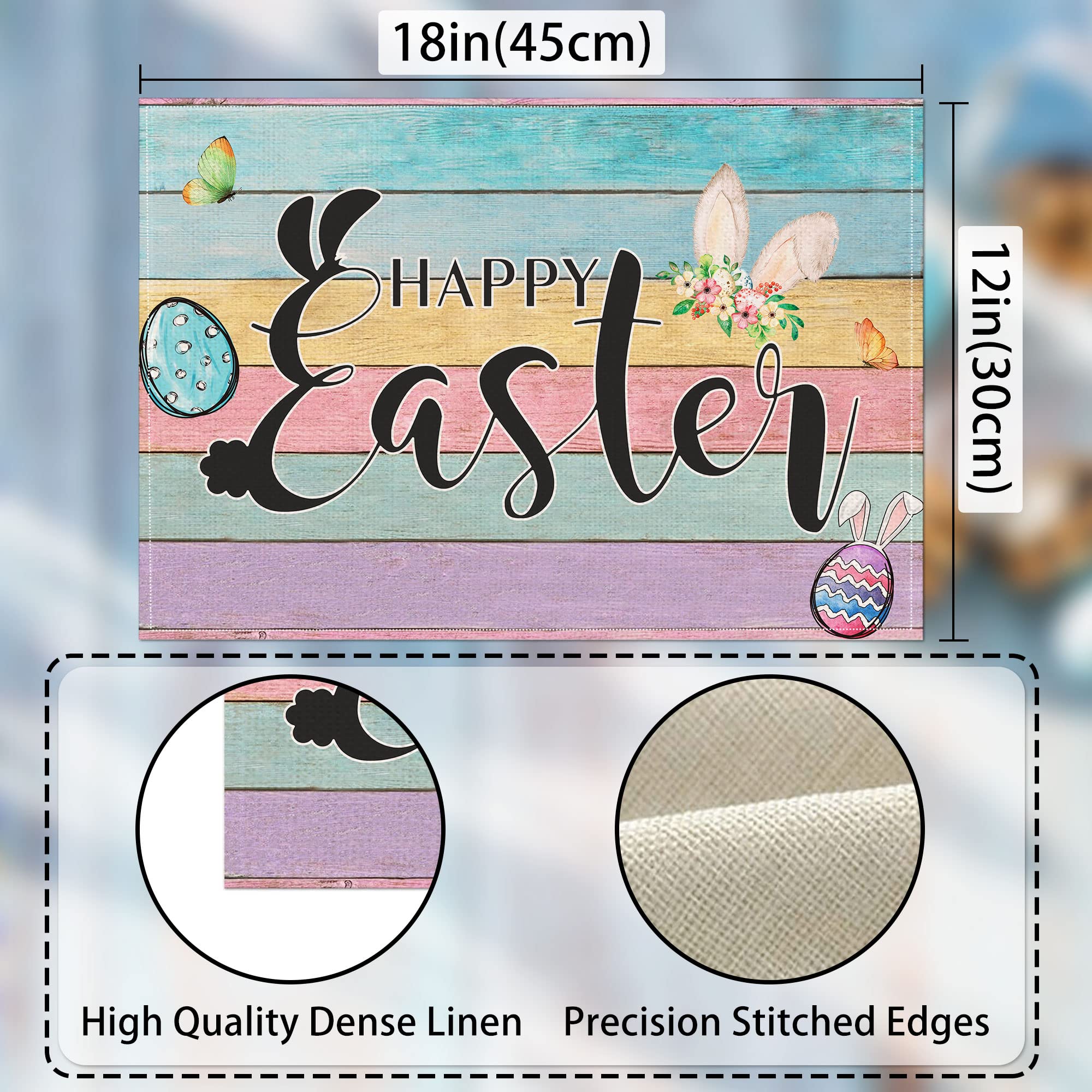 Easter Bunny Placemats Set of 6 - 12x18 Inch Rabbit Pattern Table Mats for Dining - Waterproof Easter Table Decor for Spring Parties, Holiday Dinner & Home Decoration