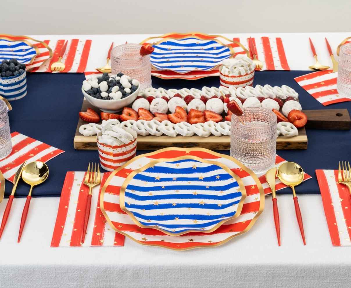 Wavy Salad Plate Set of 8 - Patriotic Confetti Design - Perfect for 4th of July BBQs, Picnics & Summer Parties