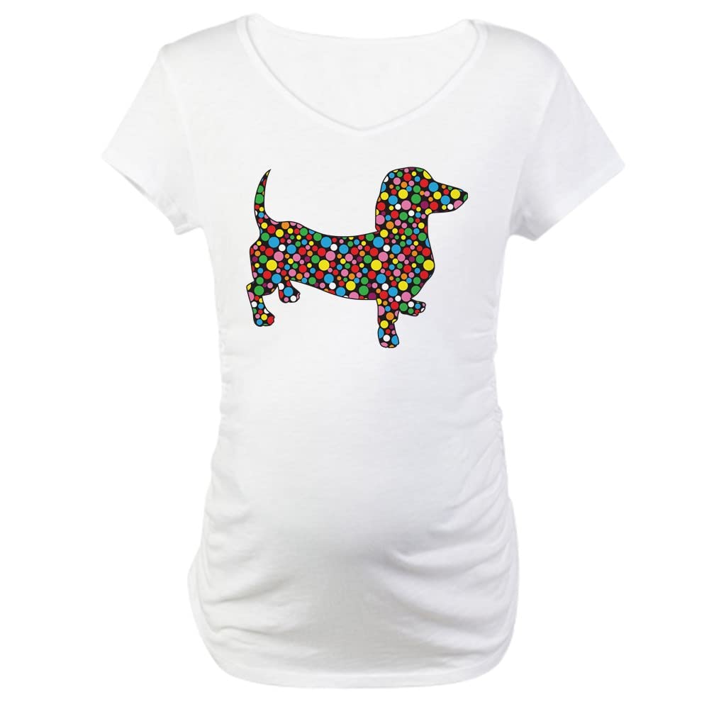Dachshund Polka Dots Maternity T-Shirt for Pregnant Women - Comfortable Cotton Pregnancy Tee for Casual Wear & Baby Showers
