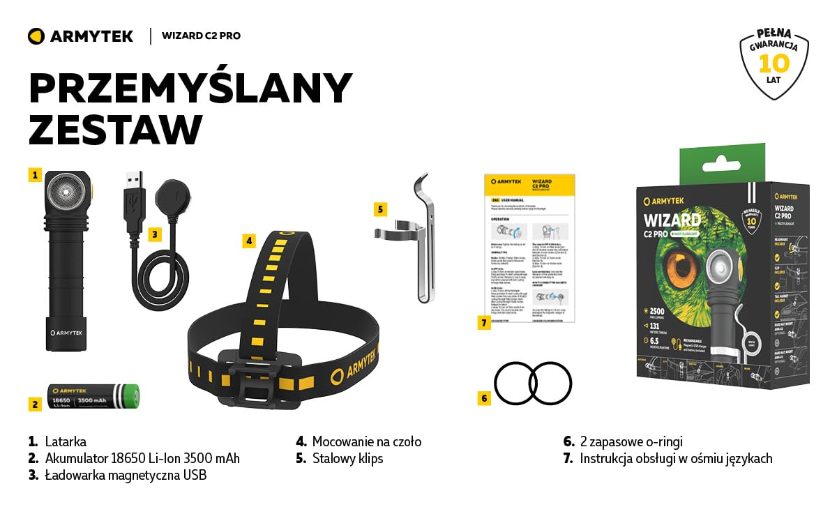 Armytek Wizard C2 Pro DE v4 Cold White LED Headlamp - USB Rechargeable, Includes 3500mAh 18650 Li-ion Battery - Perfect for Camping, Hiking & Outdoor Adventures