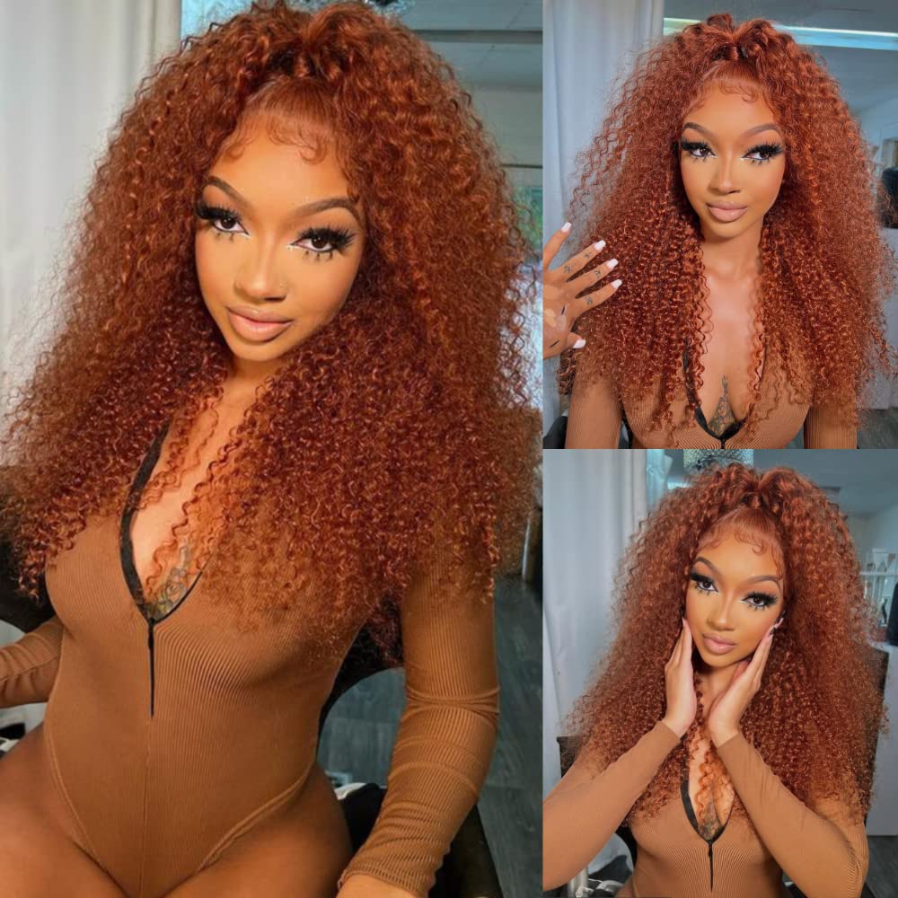 Auburn Brown Ginger #30 Human Hair Lace Front Wig for Women - 18 Inch Malaysian Jerry Curly 150% Density with Pre-Plucked Hairline & Baby Hair | Natural Looking Daily Wear, Cosplay & Special Occasion Wig
