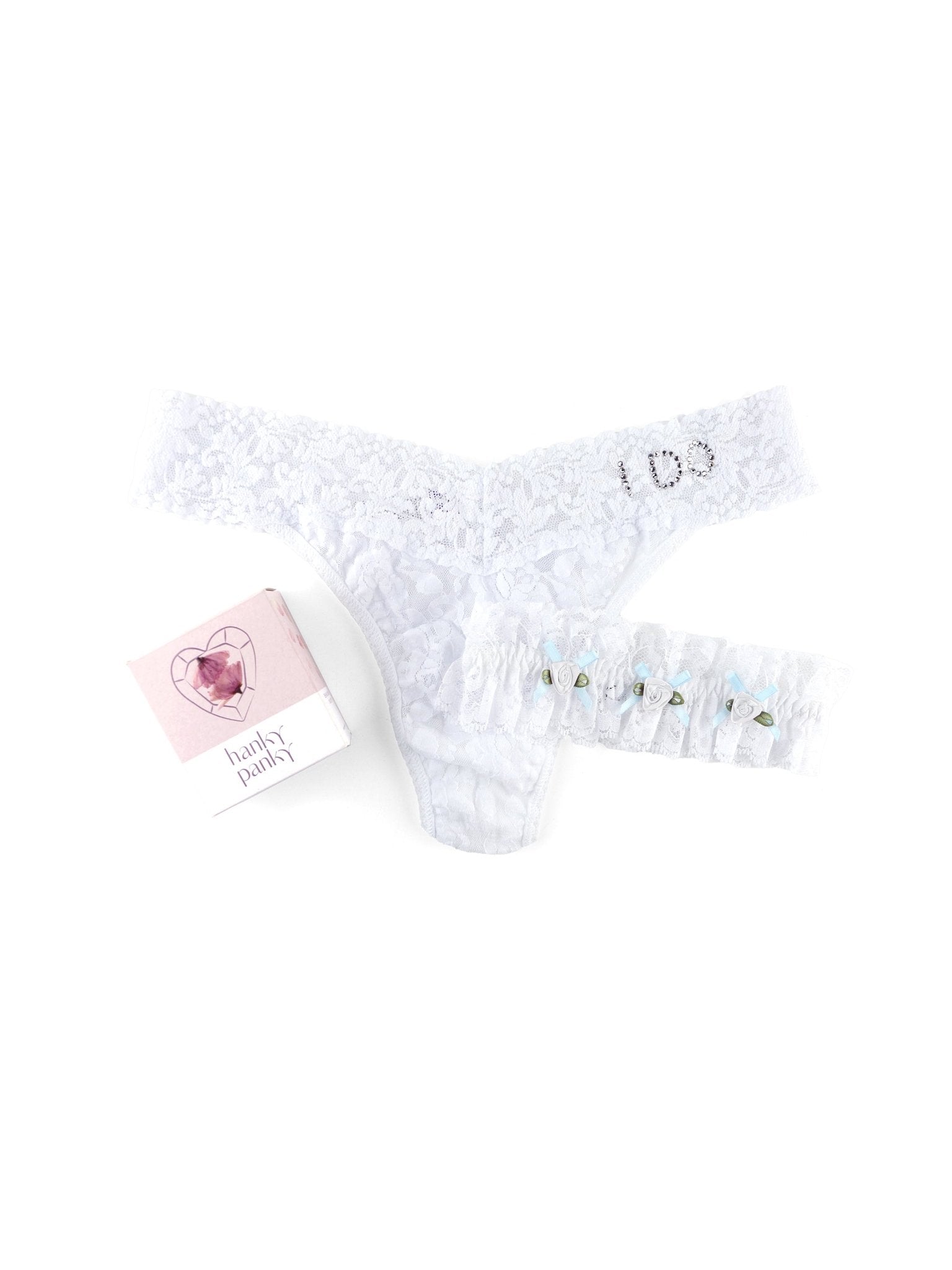 I Do Original Rise Thong & Garter Box Set - Sexy Lingerie for Women, Bridal Boudoir, Anniversary Gift & Romantic Nights