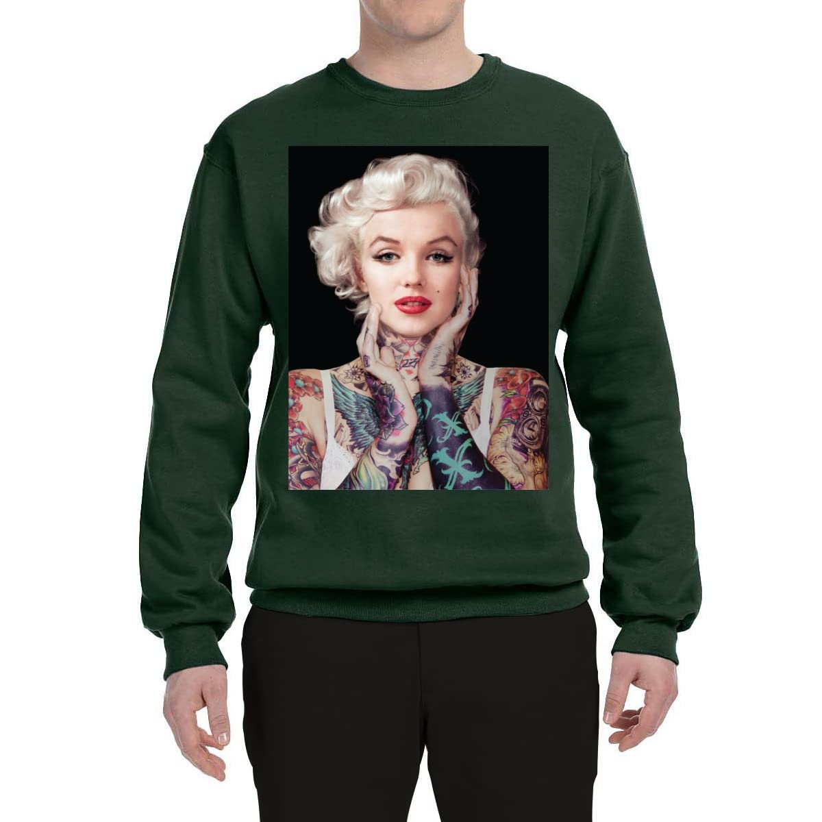 Wild Bobby Marilyn Monroe Tattoo Graphic Sweatshirt - Black Pop Culture Unisex Crewneck Pullover | Vintage Inspired Streetwear for Casual Outfits & Music Festivals