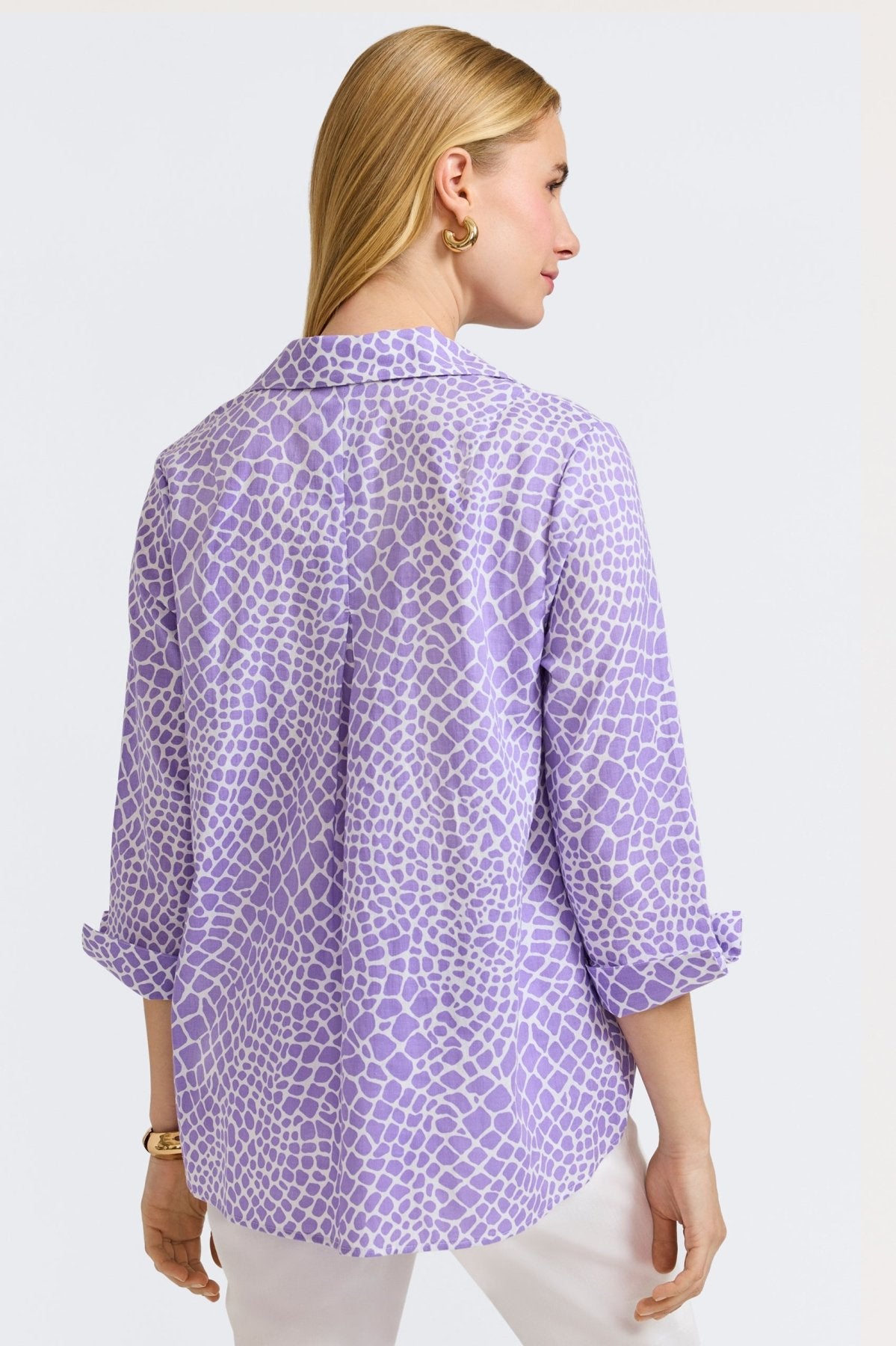 Agnes Linen Giraffe Print 3/4 Sleeve Popover Shirt for Women | Casual Summer Top for Beach, Vacation & Everyday Wear