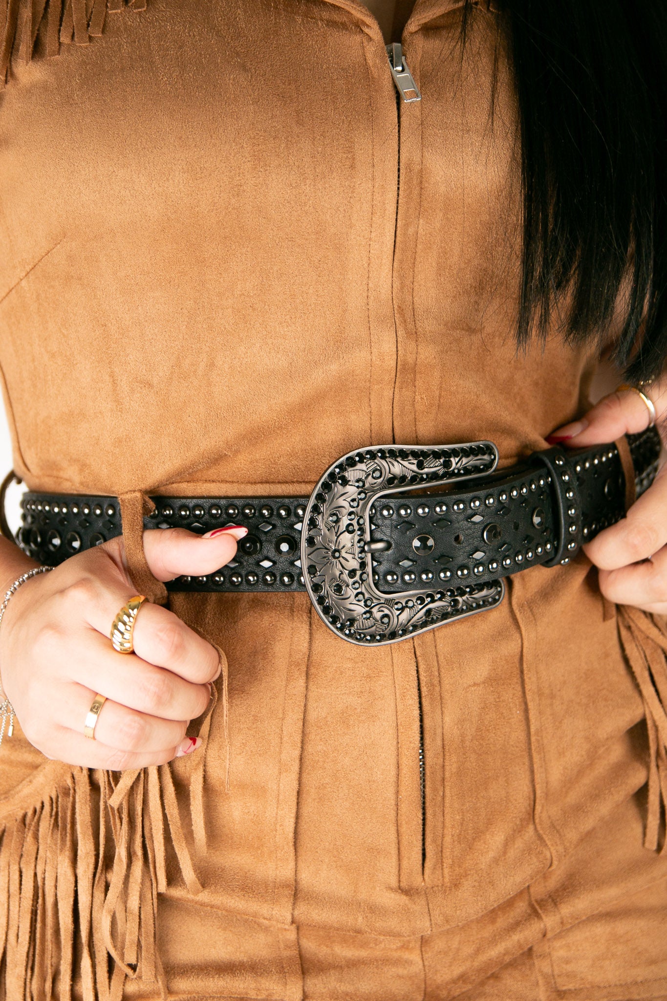 Nocona Women's Black Studded Cowgirl Belt - Genuine Leather Western Belt for Country Fashion & Rodeo Events - Perfect for Jeans, Dresses & Western Outfits