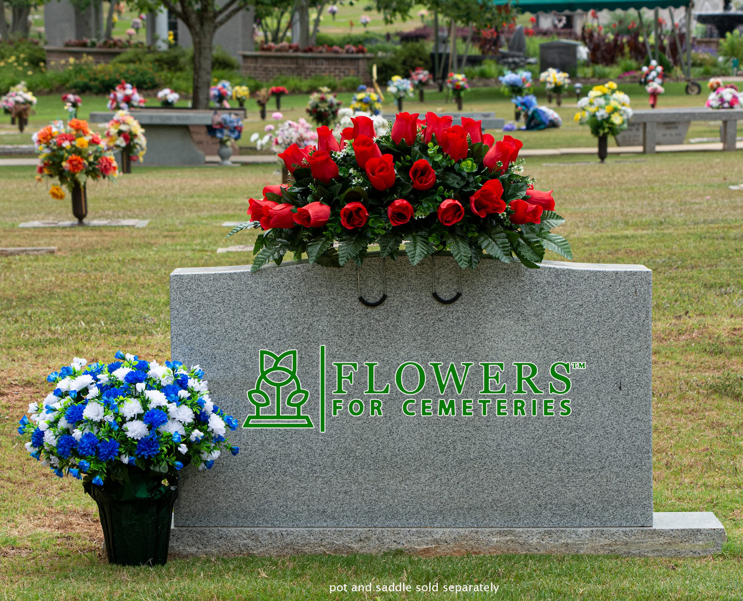 Sympathy Silk Artificial Flowers Weighted Pot Bouquet - 18