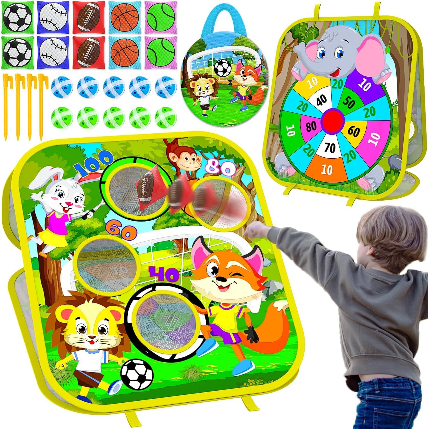 Premium Double-Sided Foldable Cornhole Board Game Set - Bean Bag Toss Outdoor Toys for Kids Ages 3-8 | Backyard, Beach, Birthday Party & Tailgating Fun for Boys & Girls