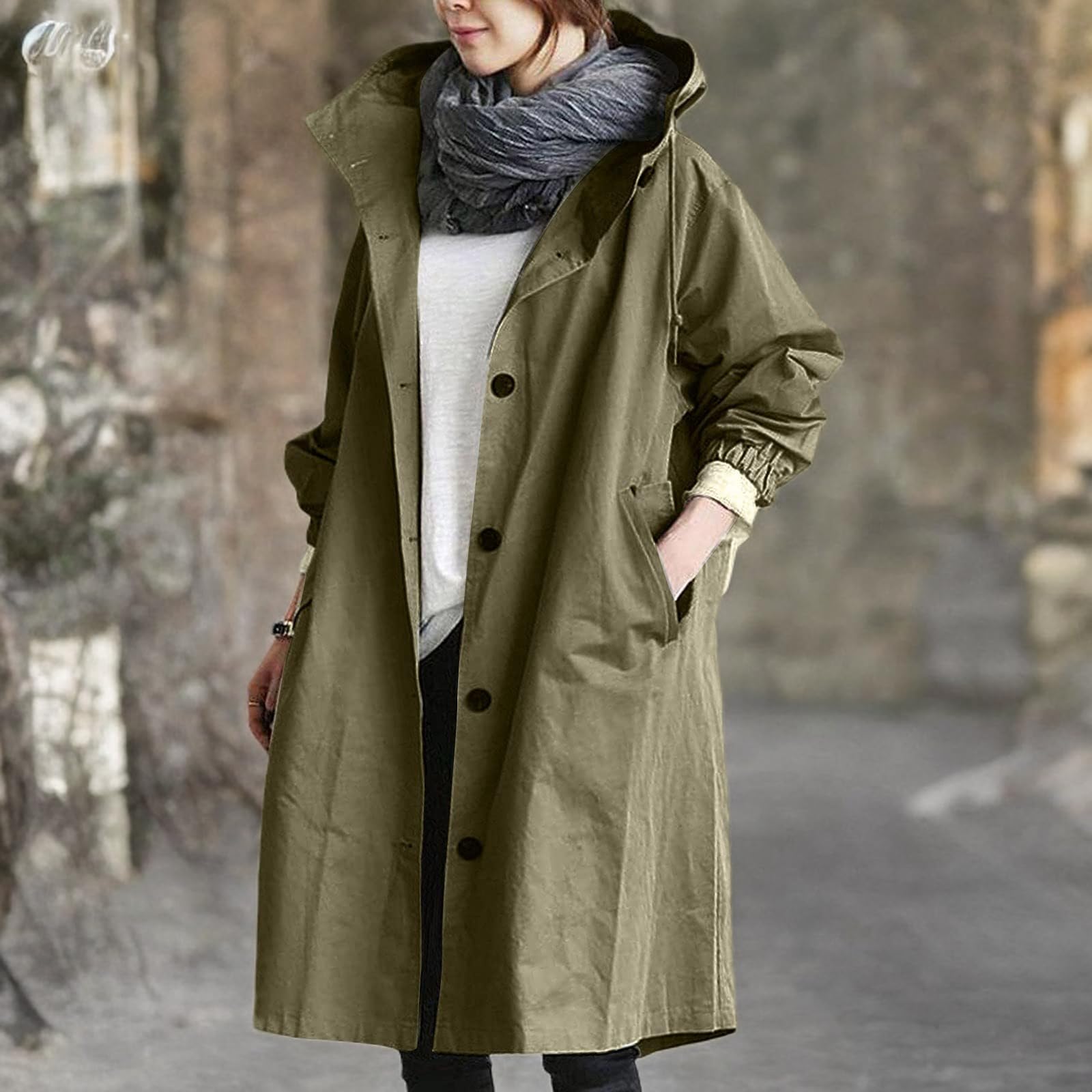 Women's Elegant Oversized Trench Coat - Waterproof Rain Jacket with Hood for Winter, Loose Fit Windbreaker for Comfortable Outwear | Perfect for Casual Wear, Office & Outdoor Activities