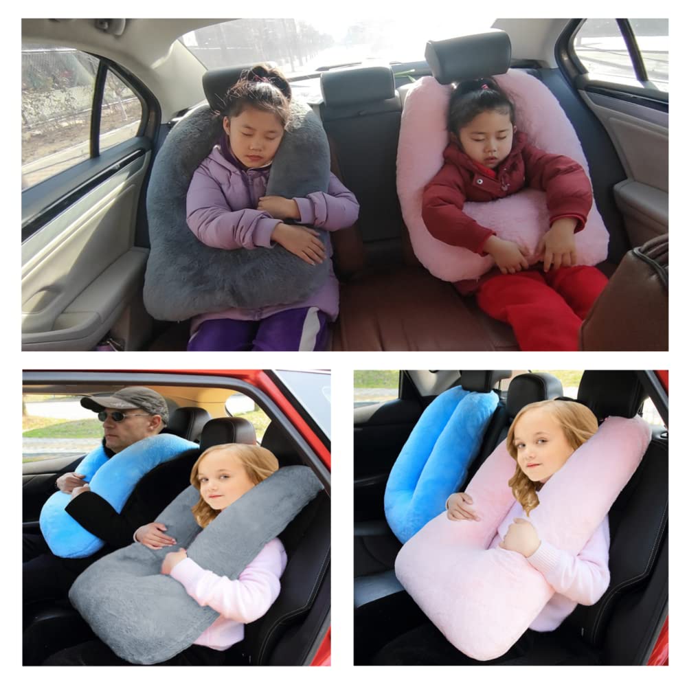 Blue Travel Pillow for Kids & Adults - Comfortable Neck Support Cushion for Car Back Seat, Airplane & Long Distance Travel - Perfect Sleeping Aid for Road Trips & Flights