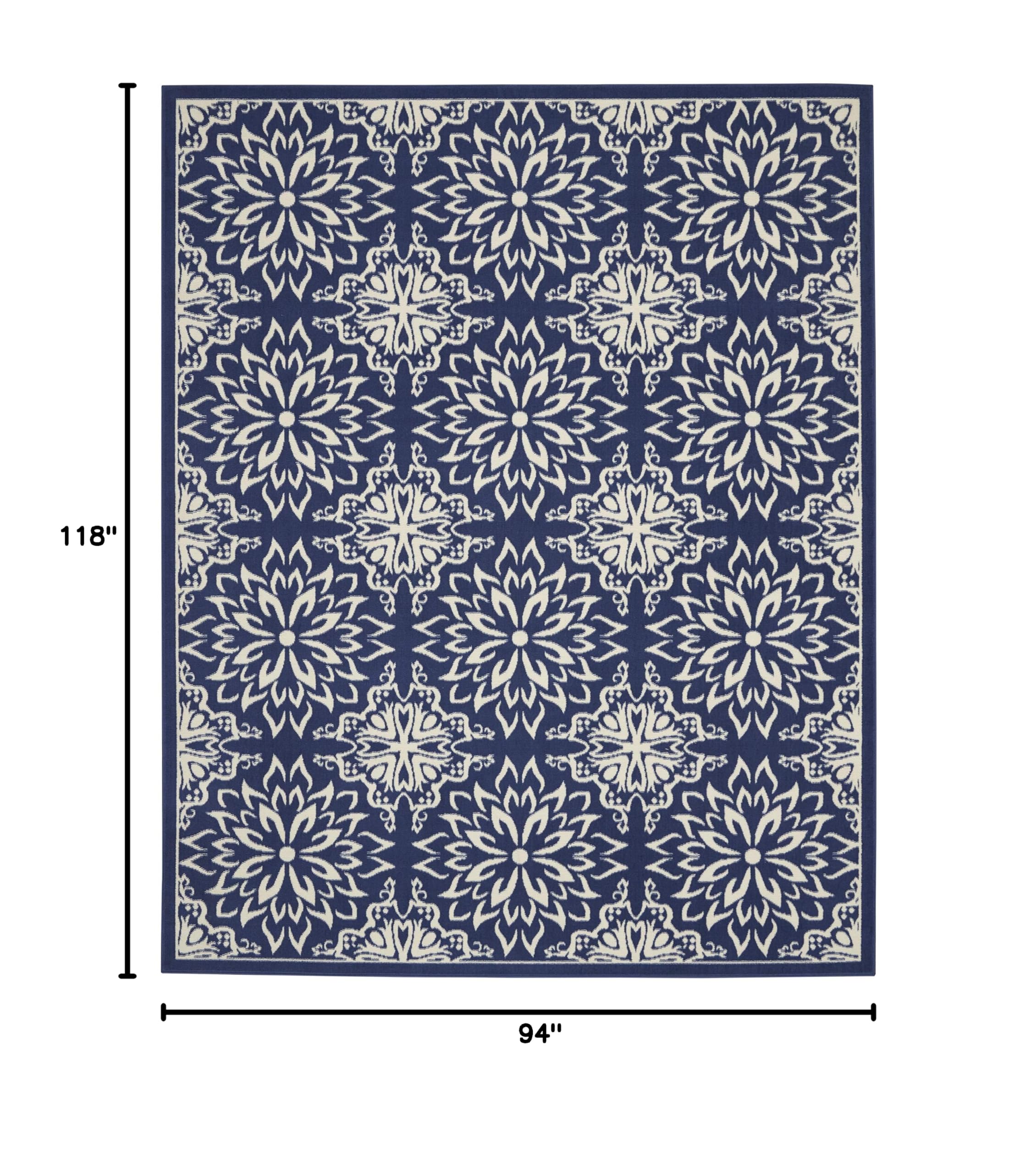Nourison Jubilant Floral Navy/Ivory 8x10 Area Rug - Easy to Clean, Non-Shedding, Soft & Durable - Perfect for Living Room, Bedroom, Dining Room or Kitchen Decor