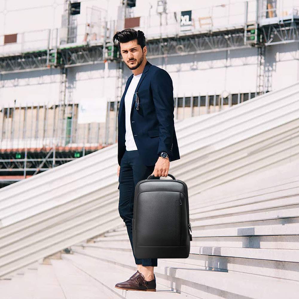 Genuine Leather Backpack for Men - 15.6 Inch Laptop Backpack with USB Charging Port, Anti-Theft Design, Multi-Function Business Travel Backpack - Perfect for Office, Commuting & College Use
