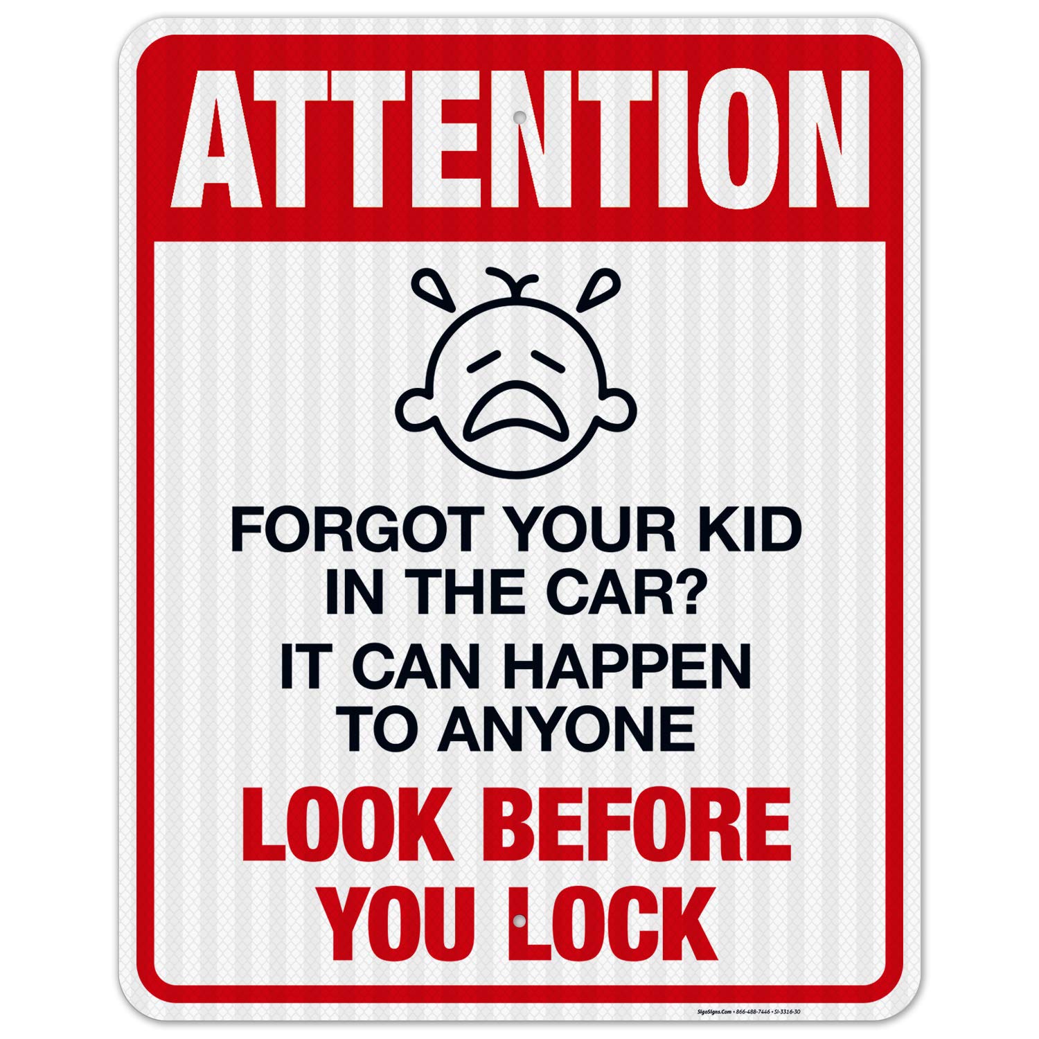3M Reflective Aluminum 'Look Before You Lock' Warning Sign - 24x30 Inches, Fade Resistant for Indoor & Outdoor Use - Made in USA - Perfect for Parking Lots, Warehouses, and Road Safety Awareness