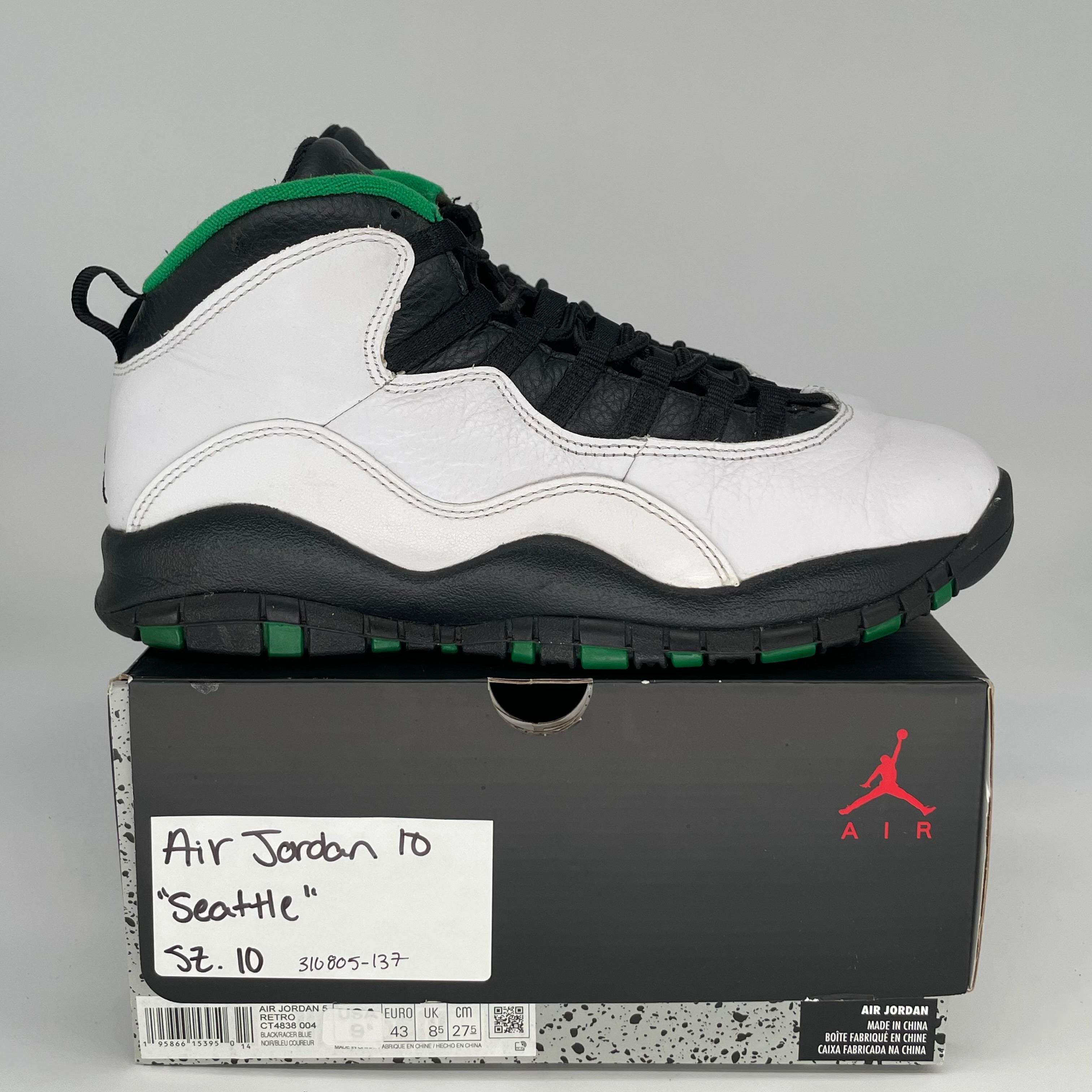 **Air Jordan 10 Retro 'Seattle' Men's Basketball Shoes - Size 10 | Style Code 310805-137 | Perfect for Sneaker Collectors & Streetwear Fashion**    *(Use Case: Ideal for basketball games, casual wear, and sneaker enthusiasts looking for a stylish retro design.)*