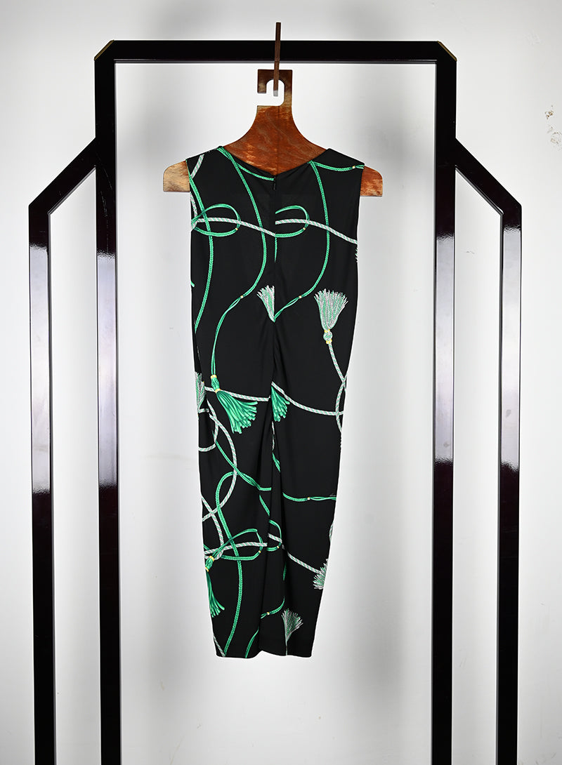 Gucci Black Dress with Green Fantasy Print - Size S | Elegant Evening Wear for Women's Parties & Special Occasions