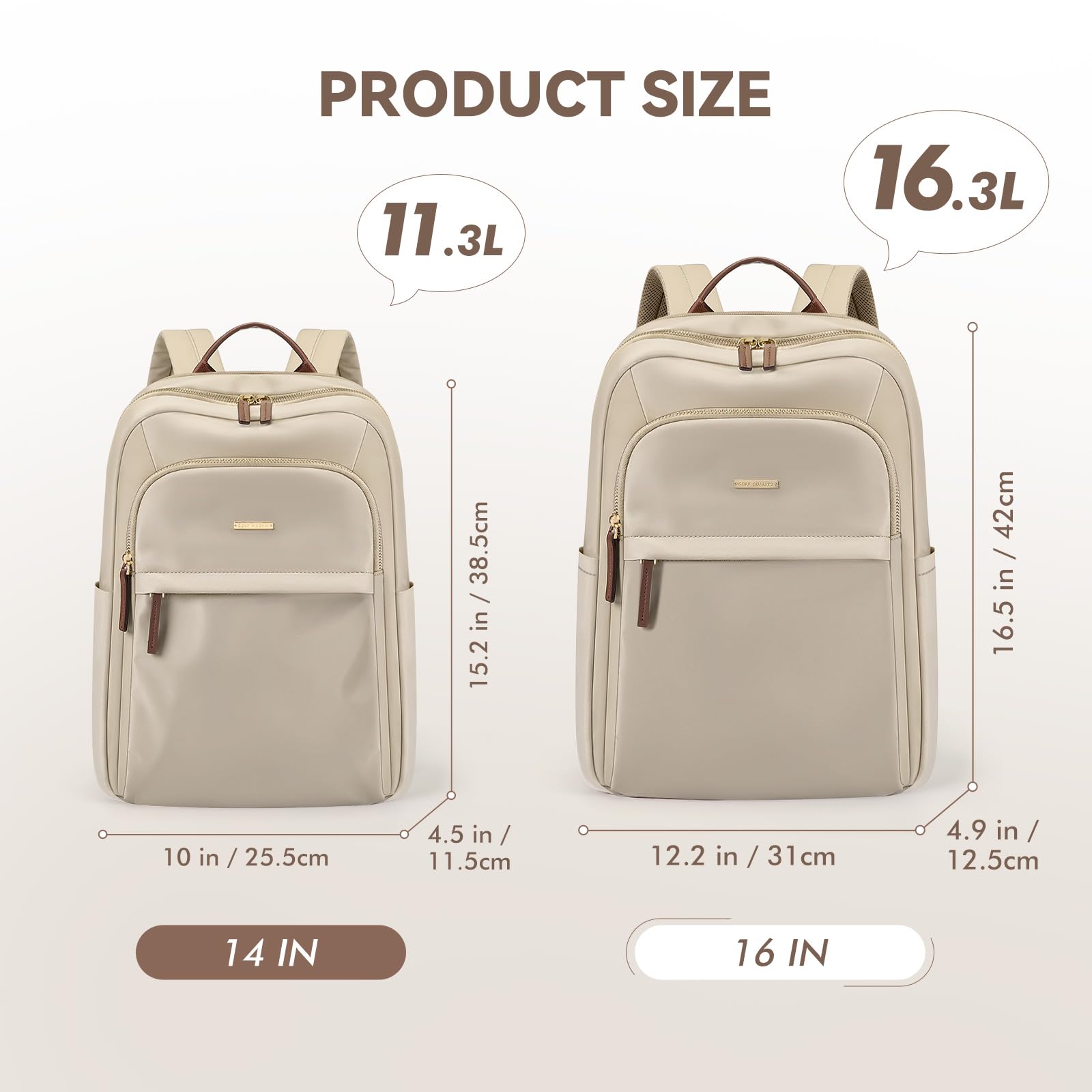Stylish Women's Laptop Backpack for Travel, Work & Commute - Casual Daypack with Purse Design, Fits 14 Inch Notebook (Apricot) - Perfect for Office, School & Daily Use