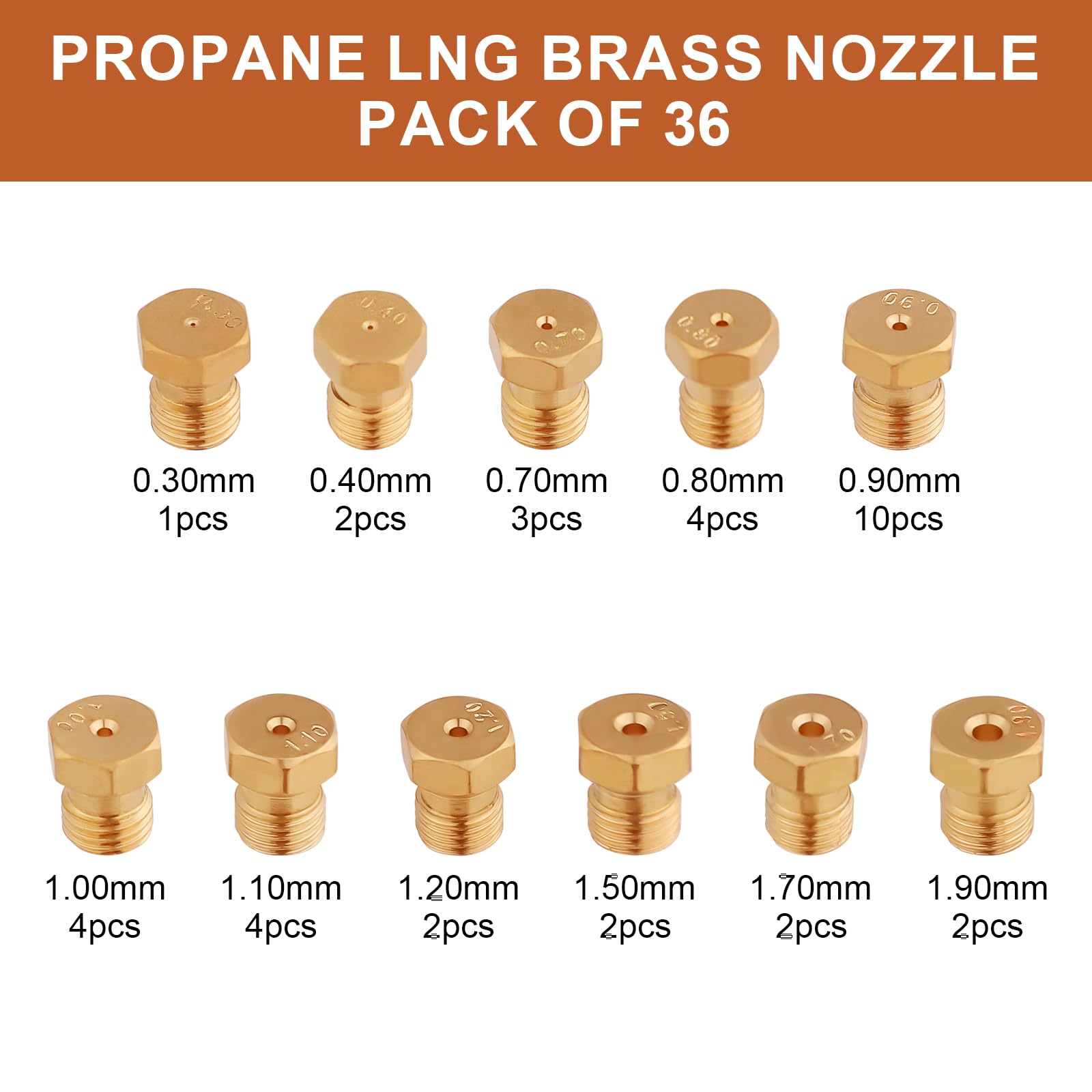 36pcs Brass Propane Jet Burner Nozzle Replacement Kit - Gas Stove Orifice Conversion Kit for Range & Oven - Perfect for Home Kitchen, RV, Camping & Outdoor Cooking