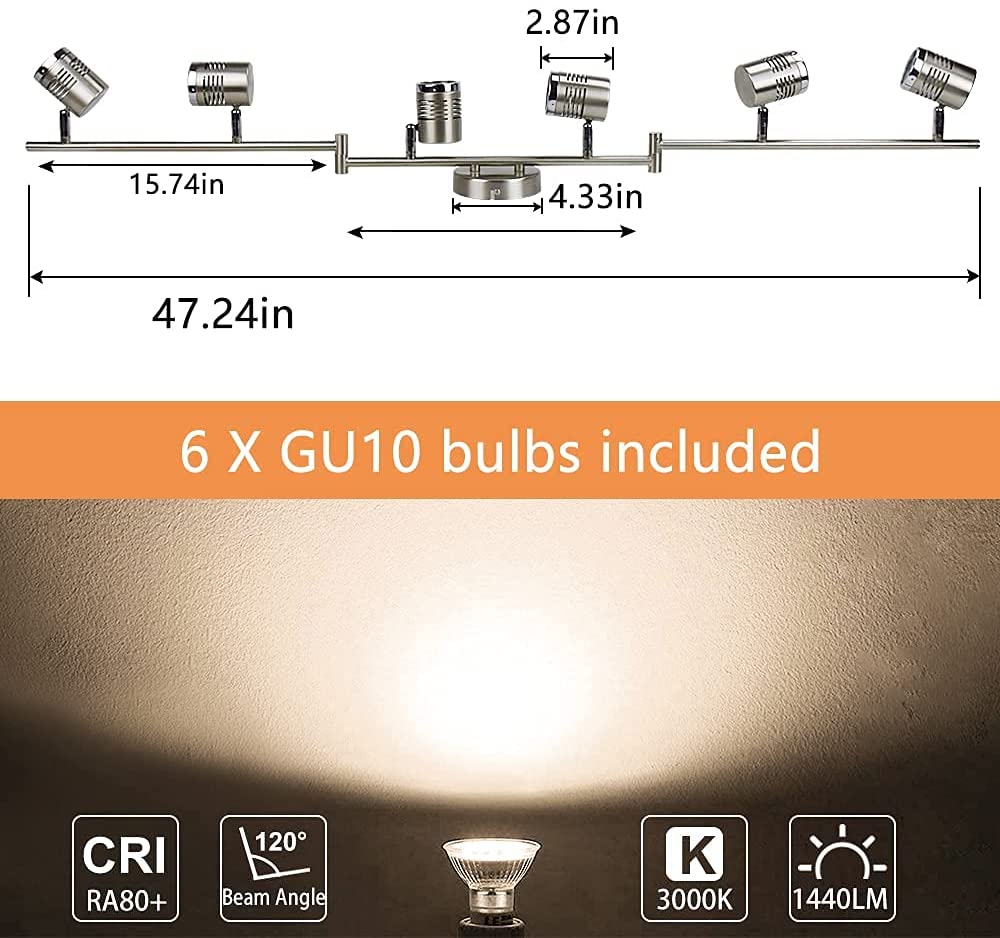 Depuley 6-Way Rotatable LED Ceiling Light - Chrome Swiveling Modern Spotlight Fixture with 6x 3W GU10 Bulbs (Warm White) - Perfect for Kitchen, Living Room, Bedroom & Office Lighting