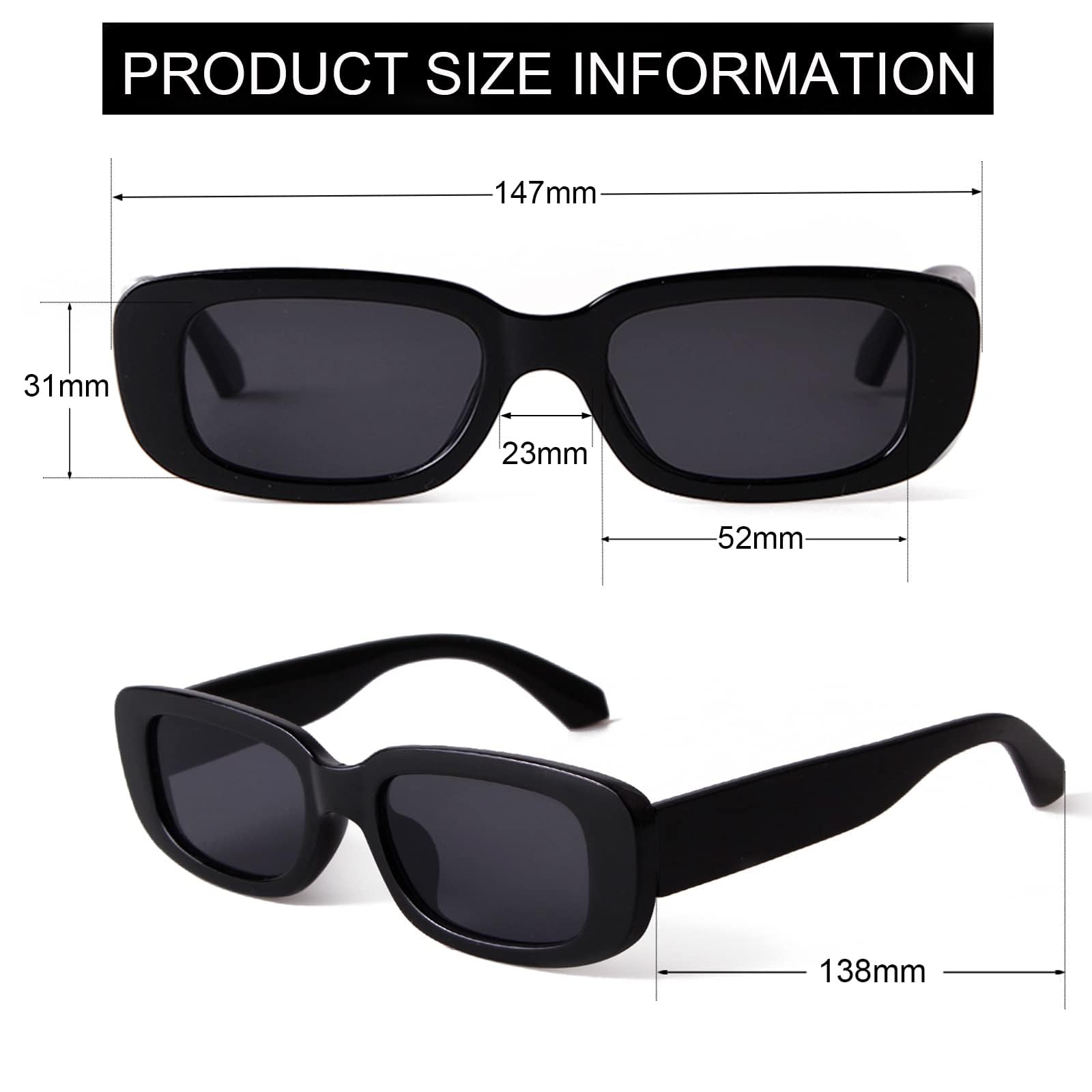 Trendy Retro 90s Rectangle Sunglasses for Women & Men - Vintage Black Square Frame Y2K Eyewear - Perfect for Beach, Driving & Fashion Outfits