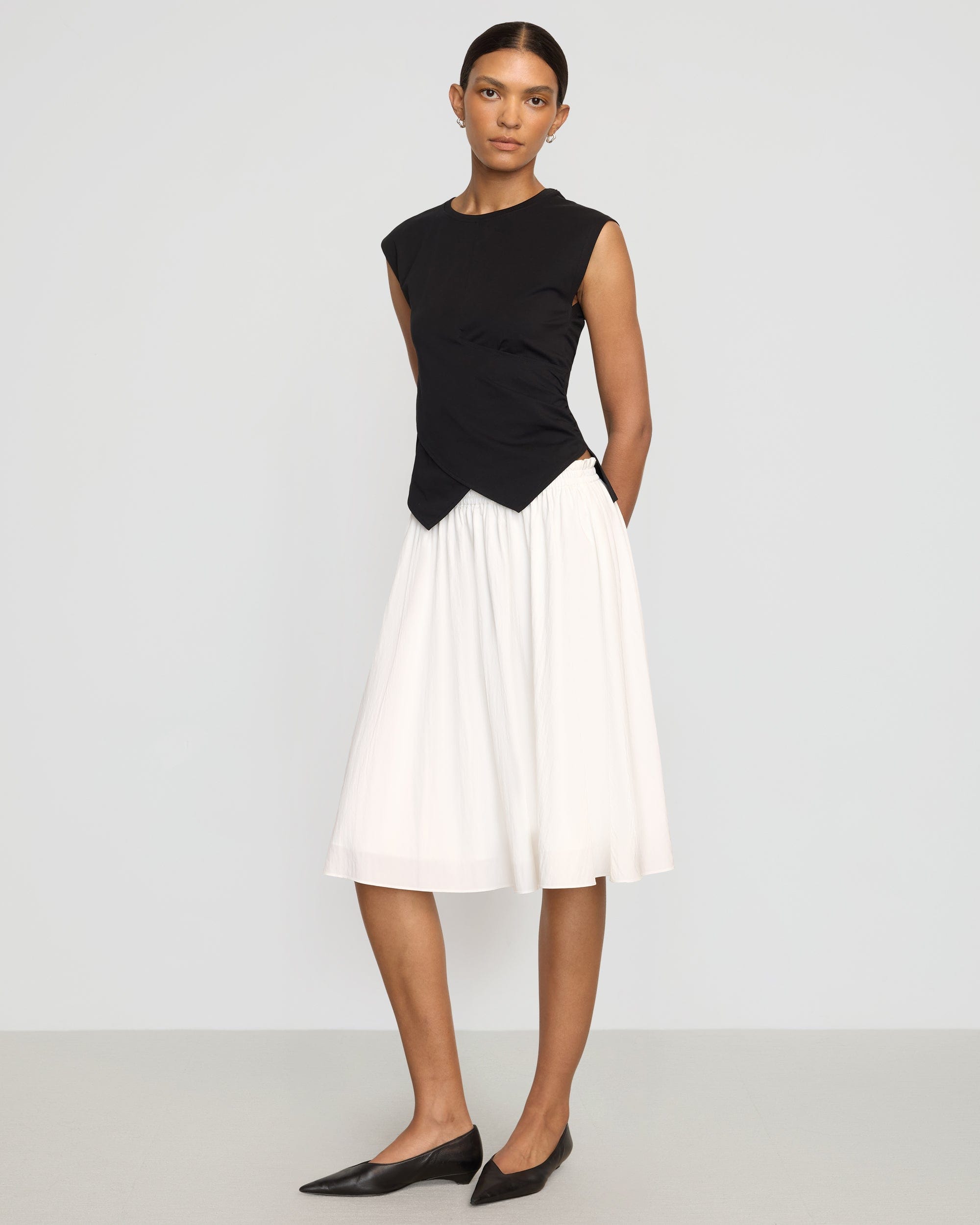 Zazie Shirred Stretch Waist Midi Skirt for Women - Comfortable Elastic Waistband Flowy Summer Skirt - Perfect for Beach, Vacation, and Casual Outings