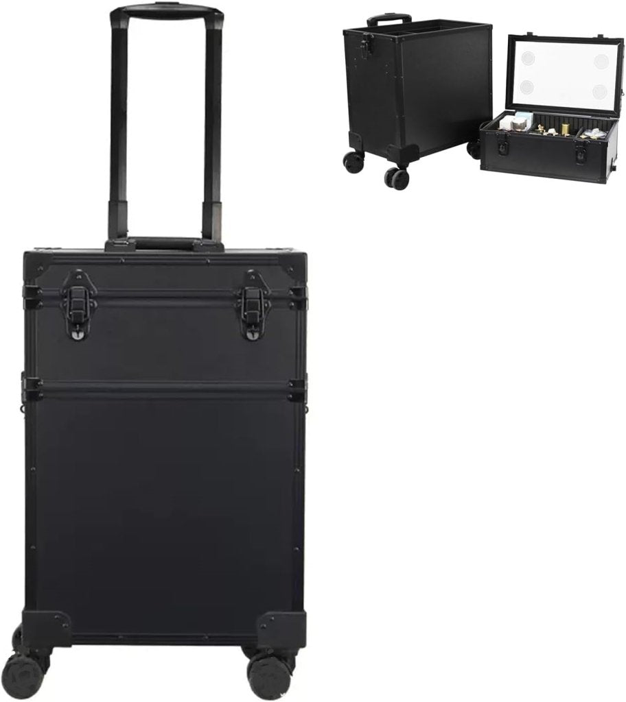Professional LED Makeup Case - Aluminum Cosmetic Rolling Organizer for Travel & Salon Use - Perfect for Makeup Artists & Beauty Professionals