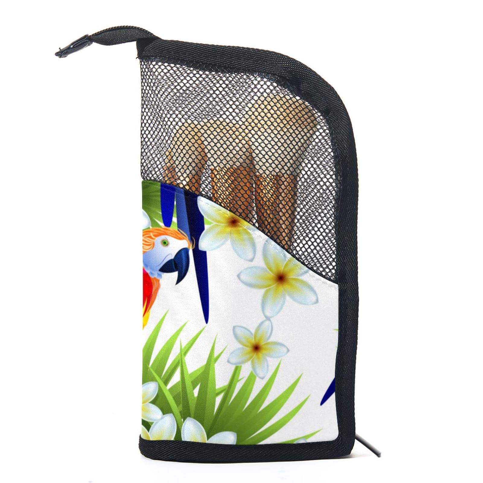 12-Piece Makeup Brush Organizer Bag with Parrot & Palm Leaves Design - Portable Travel Cosmetic Brush Holder Case for Professional Makeup Artists & Beauty Enthusiasts (Perfect for Travel, Home Vanity & Salon Use)