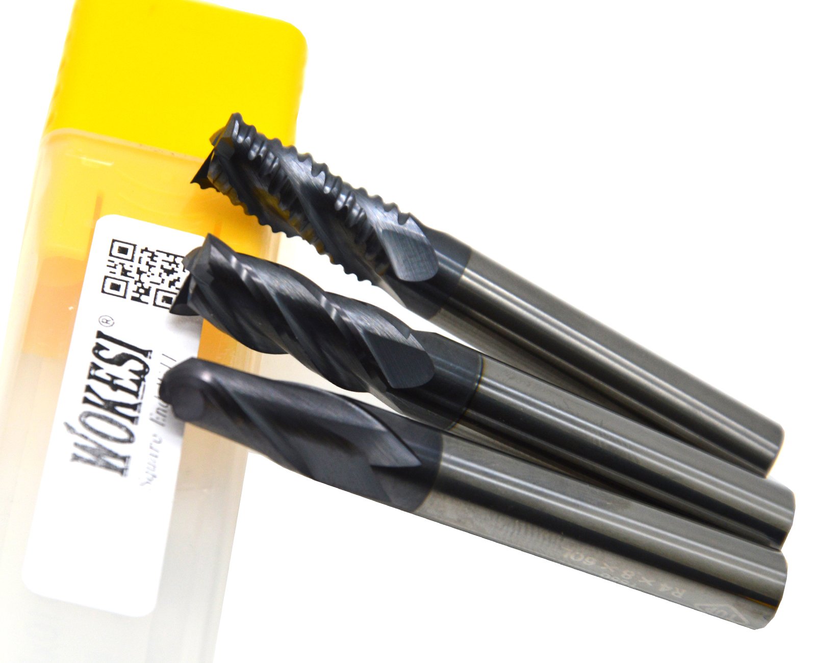Wokesi 3Pcs Solid Carbide End Mill Set - 6mm, 6mm Ball Nose & 8mm Roughing End Mills | HRC55 TiAlN Coated | CNC Lathe Router Bits for Metal & Wood Cutting | Perfect for Milling, Engraving & 3D Carving