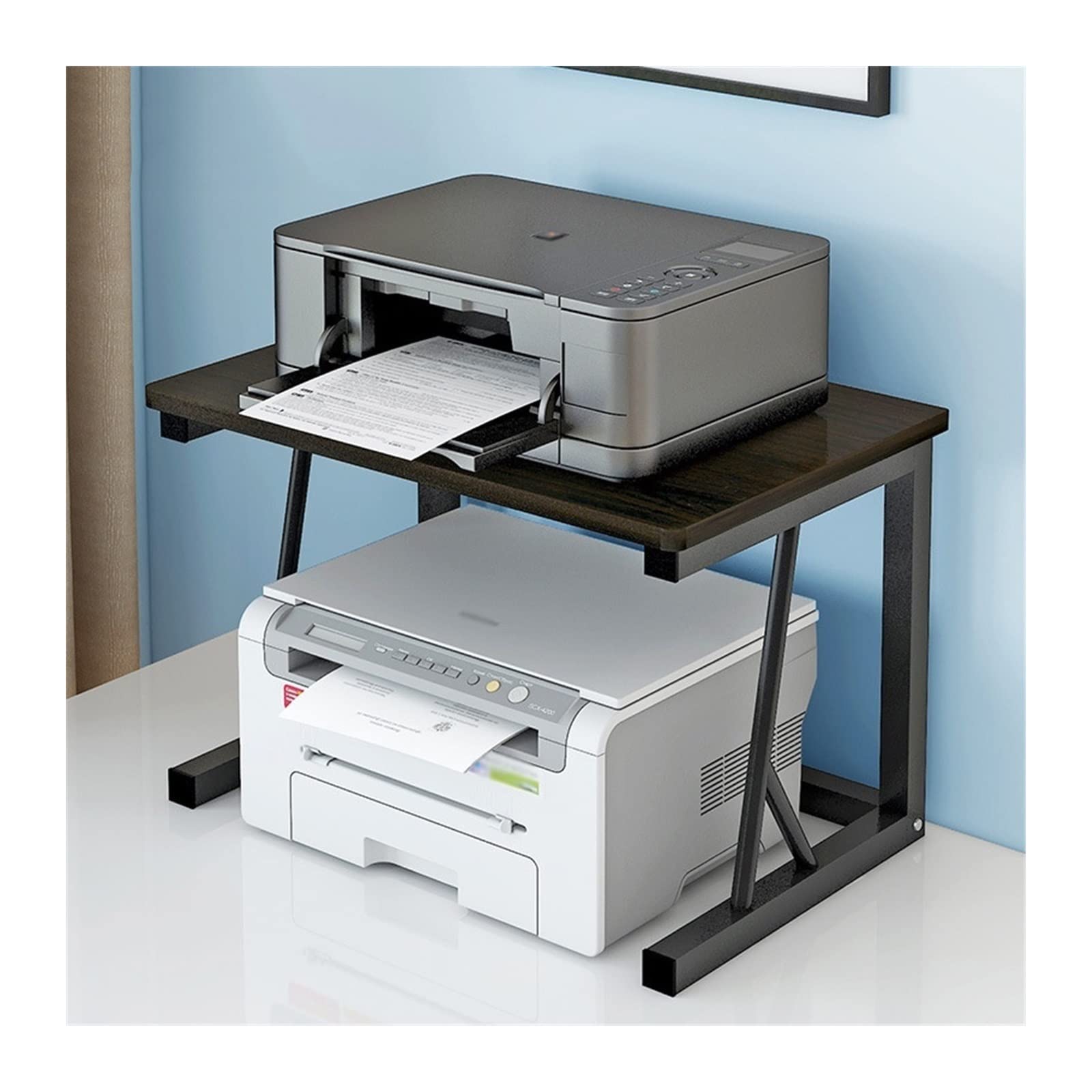 TOMYEUS Multi-Layer Printer Stand - Sturdy Metal & Wood Desktop Organizer for Home/Office Printers & Copiers (2-Tier, Space-Saving Design) | Perfect for Small Spaces & Clutter-Free Workspaces