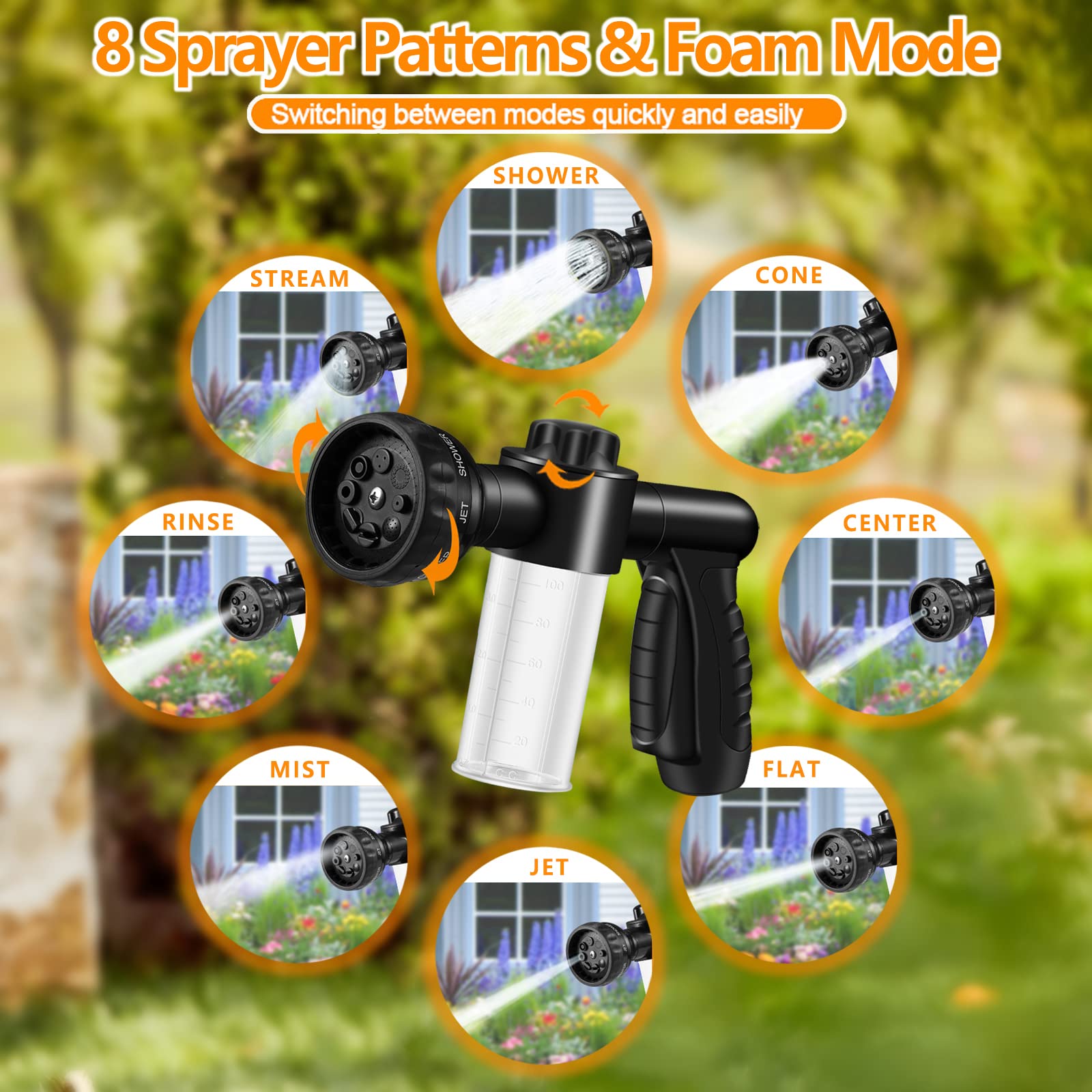 8-in-1 Pup Jet Dog Wash & Pet Bath Sprayer with Soap Dispenser - Dog Grooming Kit Includes Hose Nozzle Foamer, Pet Glove & Rubber Brush - Perfect for Bathing Dogs, Horses & Watering Plants/Lawns