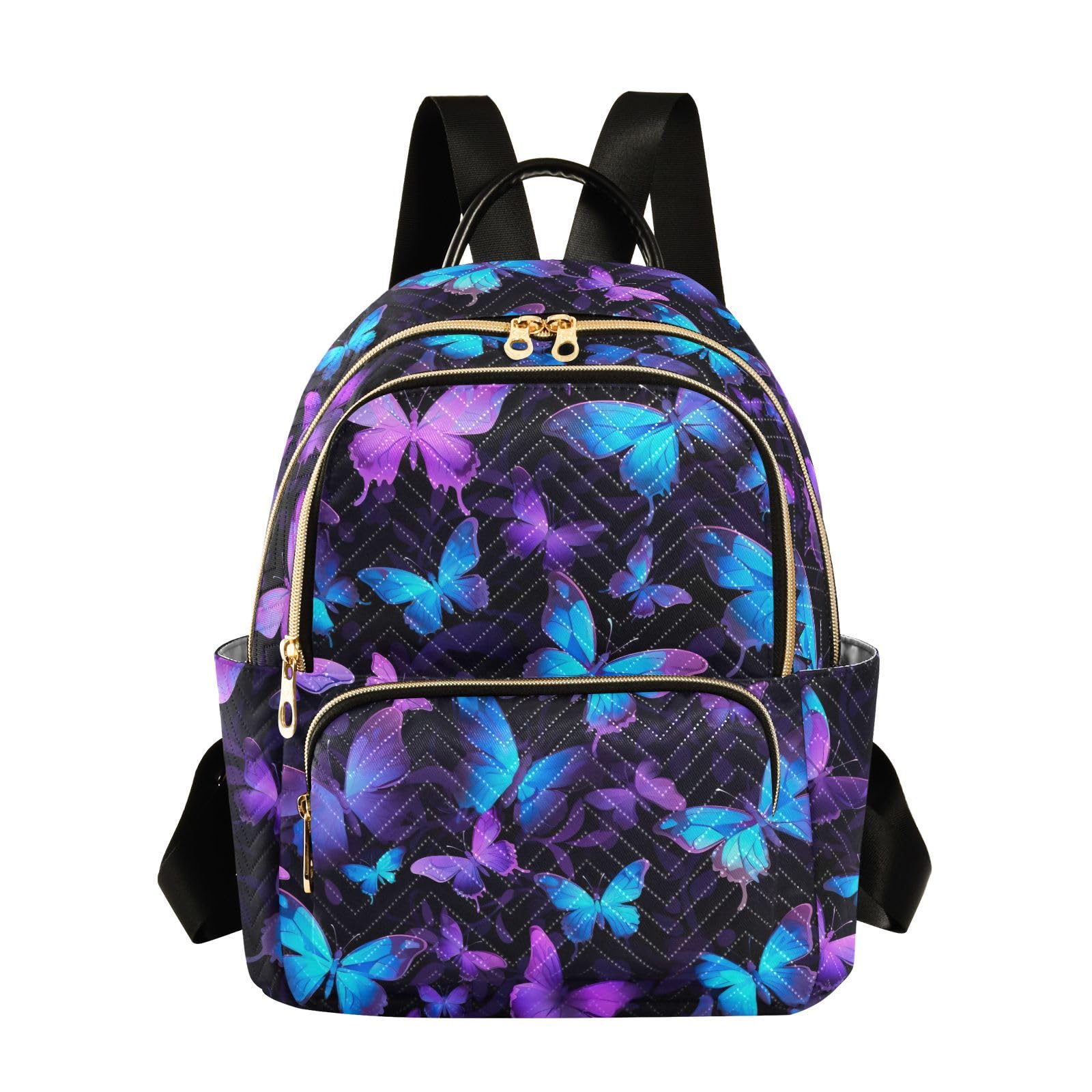 Butterfly Print Blue & Purple Women's Anti-Theft Backpack Purse - Fashionable Small Mini Daypack Shoulder Bag for Daily Use, Travel & Weekend Outings (Medium Size)