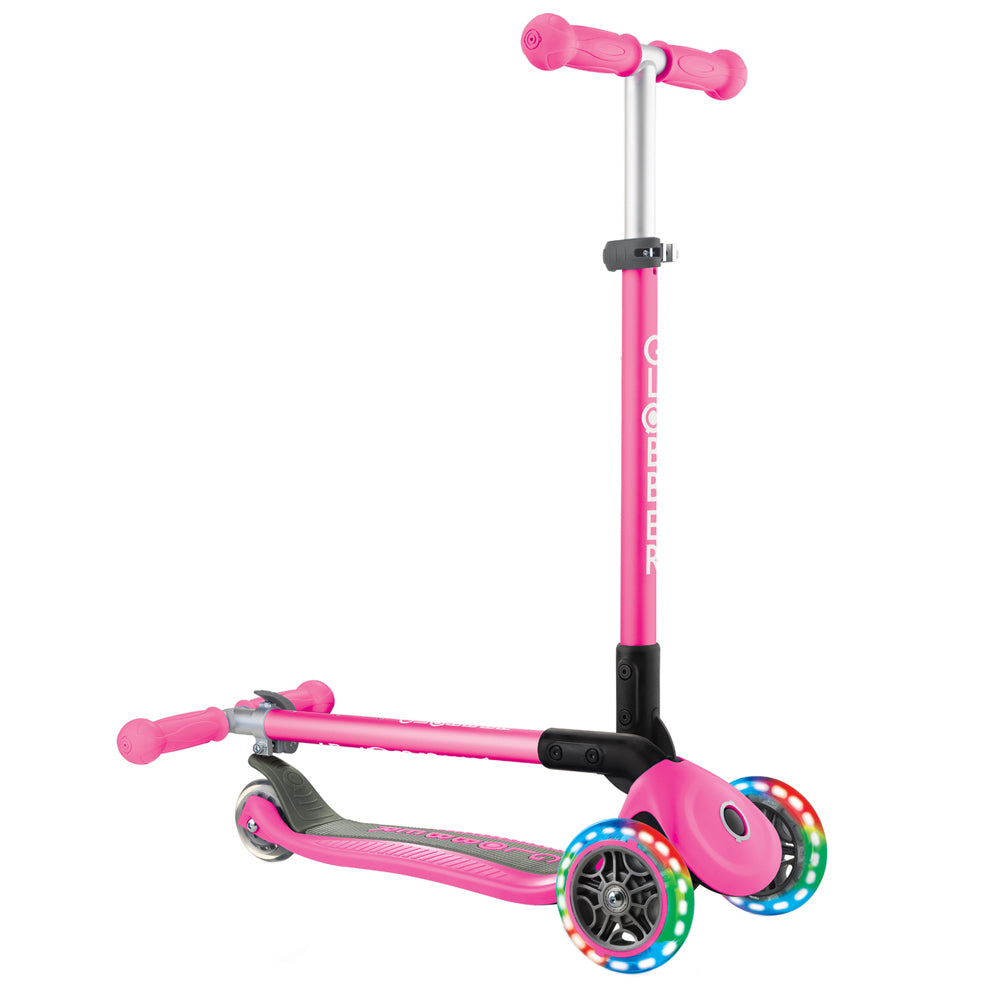 Globber 3 Wheel Primo Foldable LED Light Up Scooter for Kids - Adjustable Handlebar, Smooth Ride for Boys & Girls - Perfect for Commuting, School, Park & Outdoor Fun