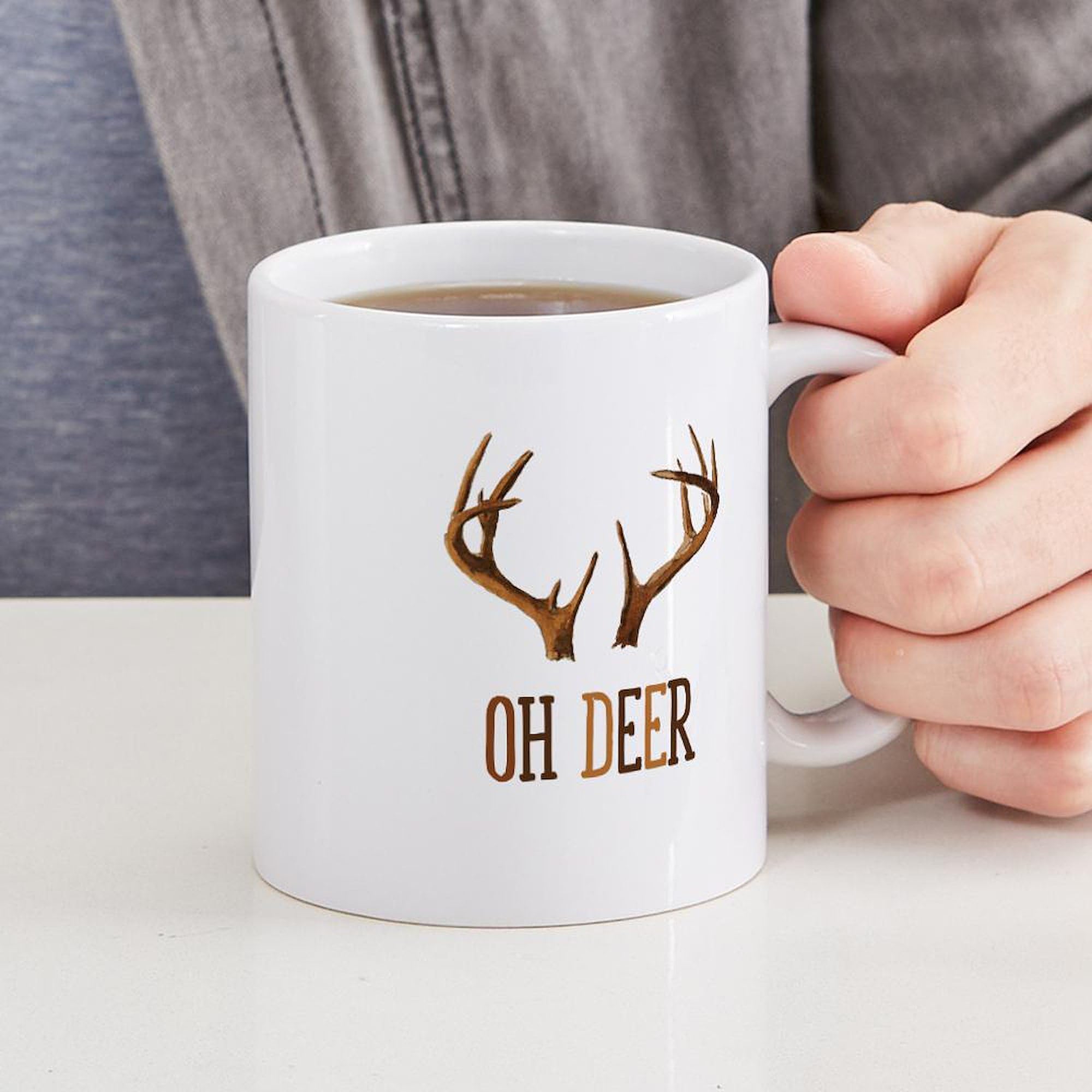 OH DEER 11 oz (325 ml) Ceramic Coffee Mug - Funny Deer Design for Tea & Hot Drinks - Perfect for Office, Home & Gifts