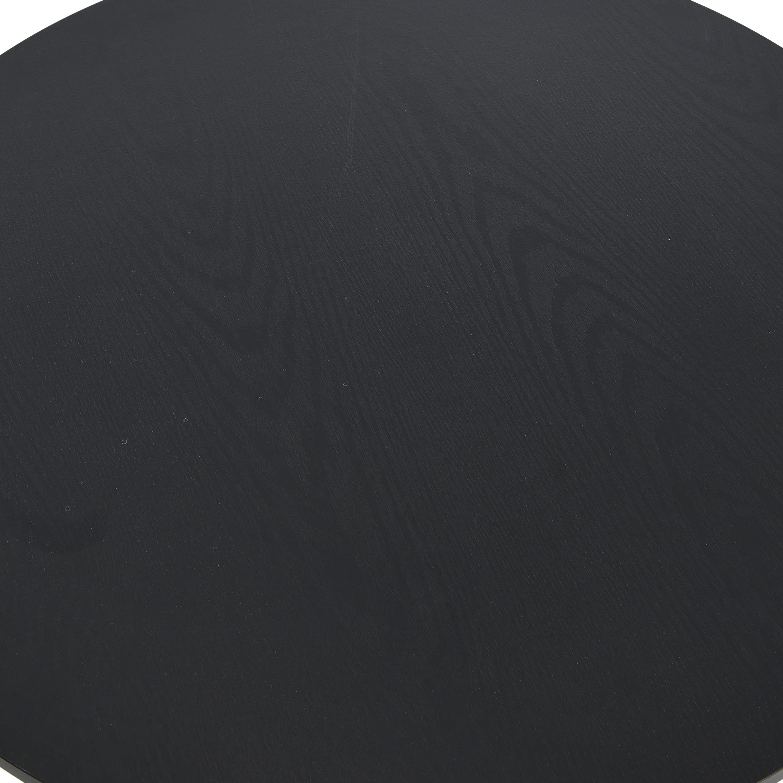 Black Oak Round Coffee Table - Metal & Wood Grain for Living Room